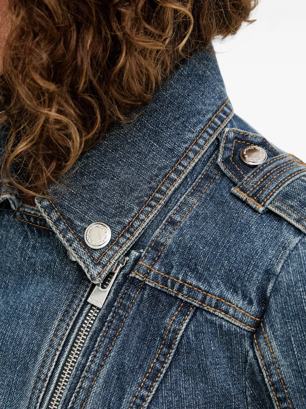 Morgan Denim jack met asymmetrische rits Blauw