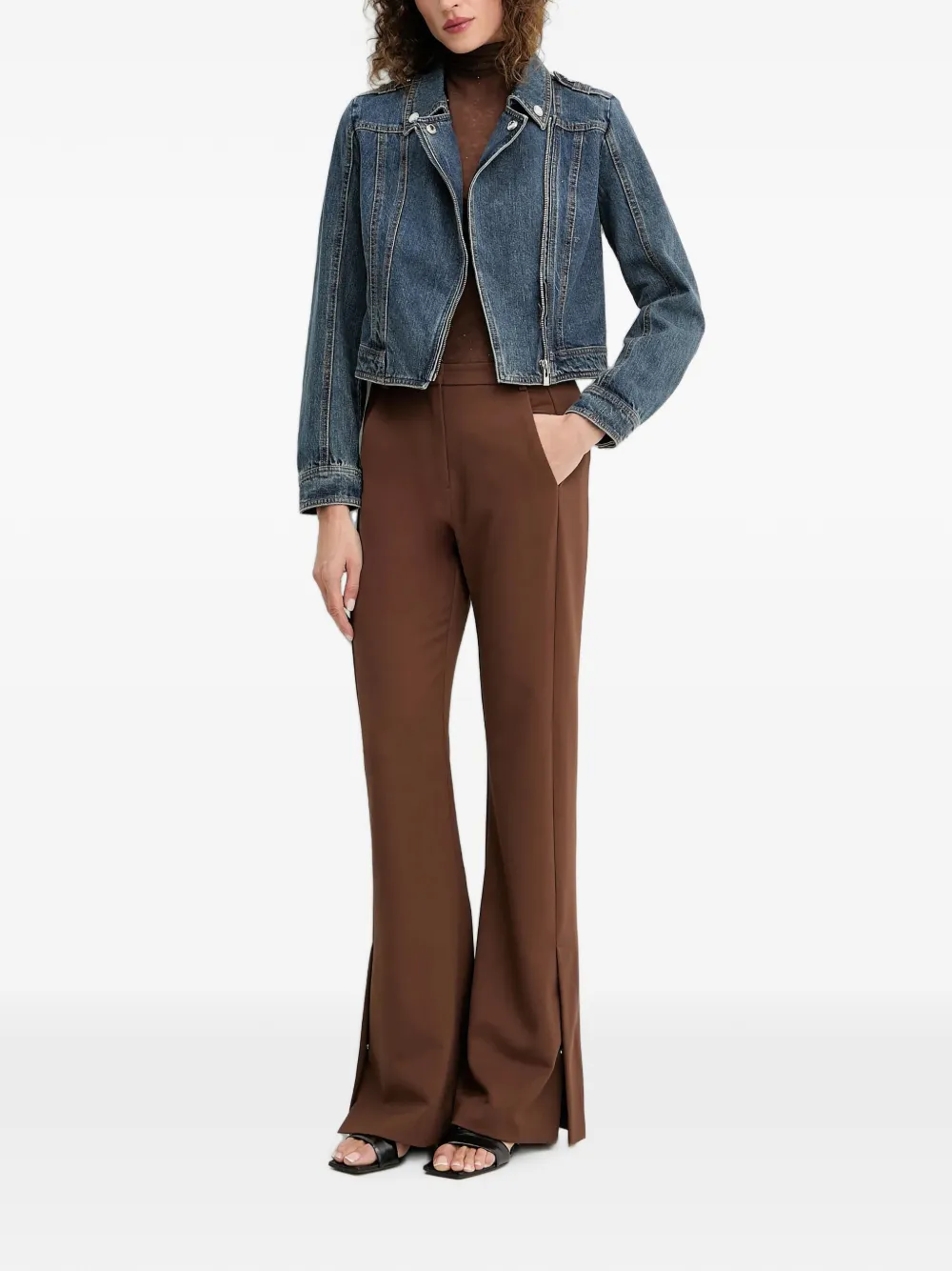 Morgan Denim jack met asymmetrische rits Blauw