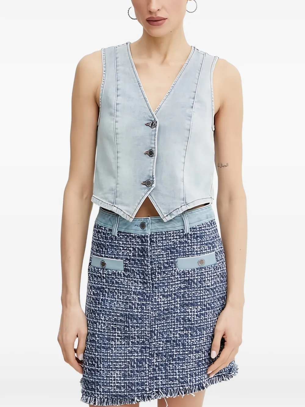 Morgan Button V-neck Top In Blue