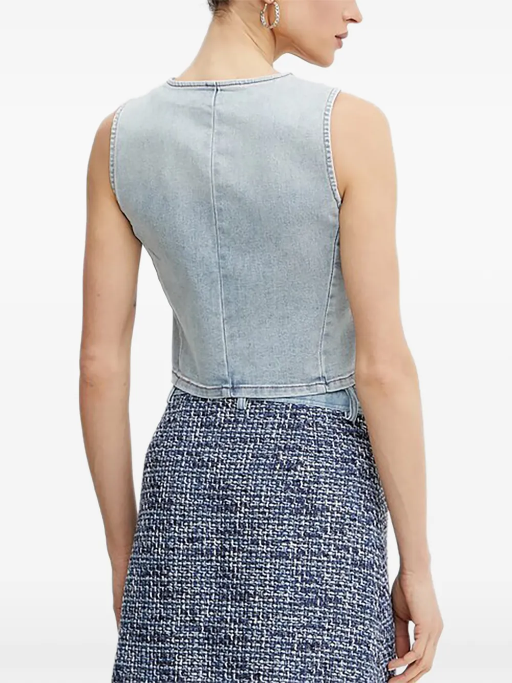  Morgan Button V-neck Top - Azul 