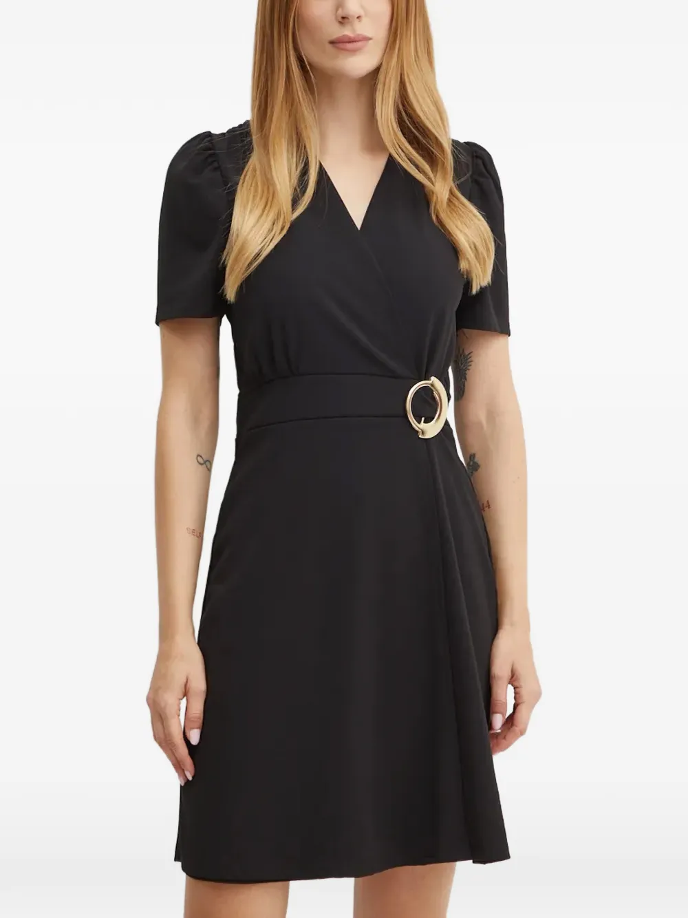 Morgan buckle-detail wrap-style mini dress