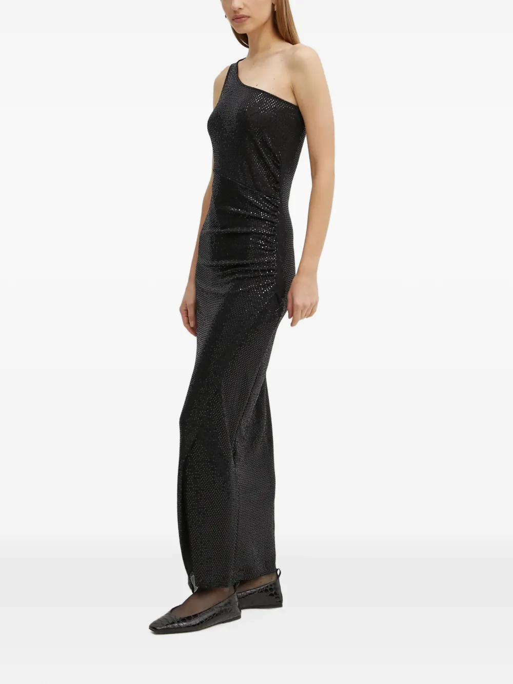 Morgan one-shoulder sequin-embellished midi dress Zwart