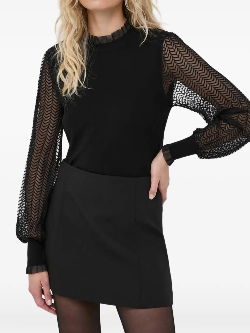 Morgan Blusa a maniche lunghe con ruches - Nero