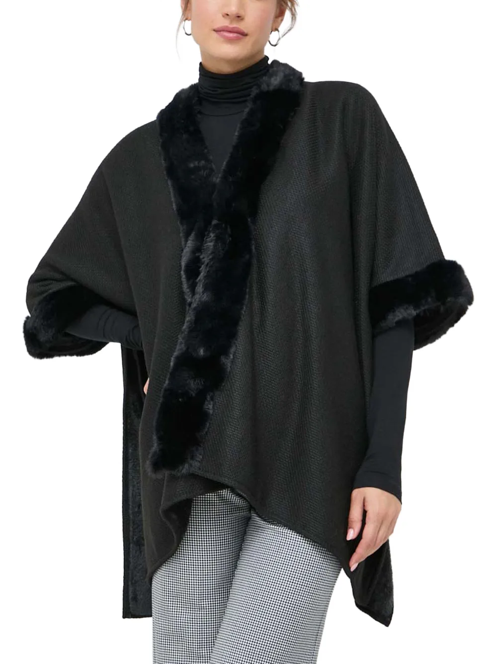 Morgan faux-fur-trim cape - Black