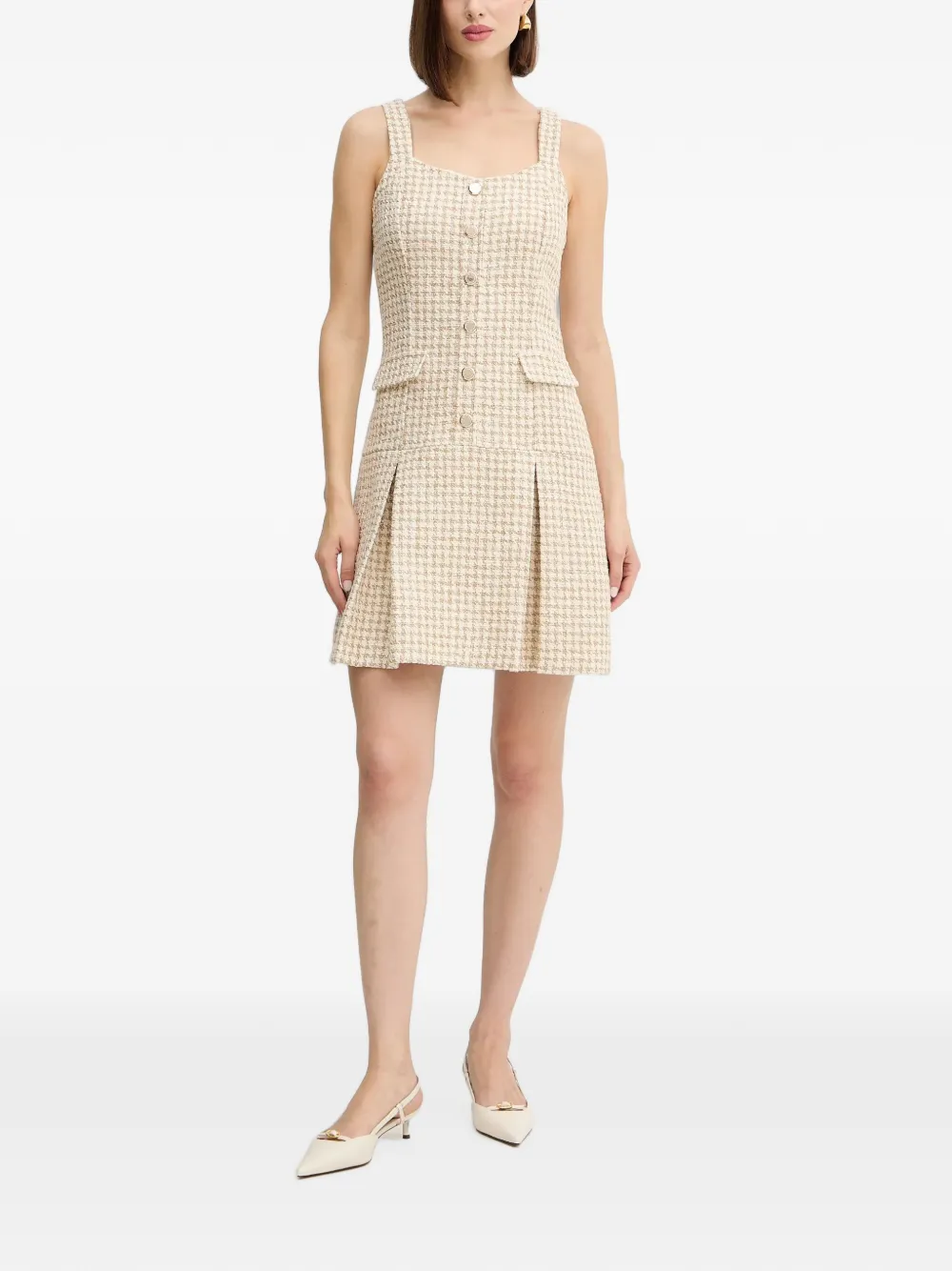 Morgan houndstooth-pattern pleated mini dress Beige