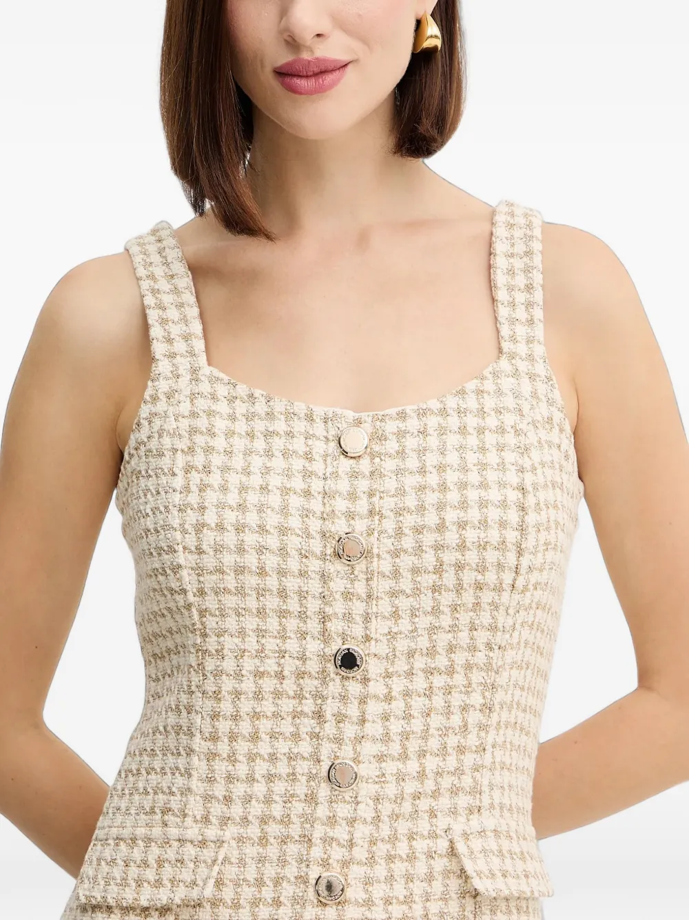 Morgan houndstooth-pattern pleated mini dress Beige