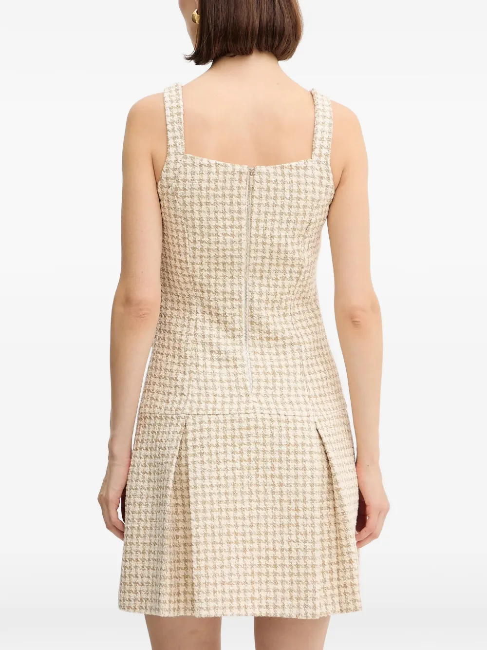 Morgan houndstooth-pattern pleated mini dress Beige
