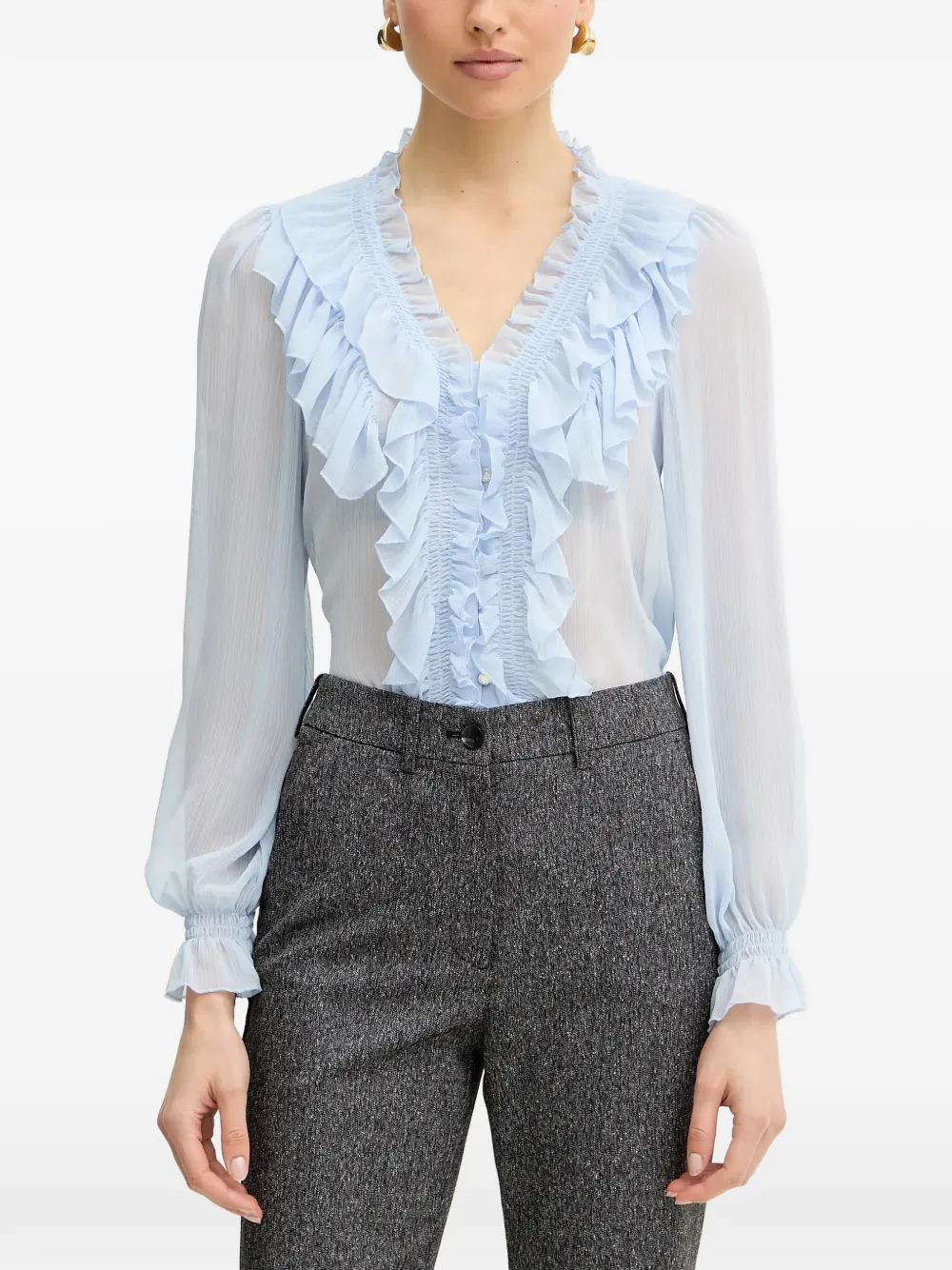 Morgan ruffled shirred blouse