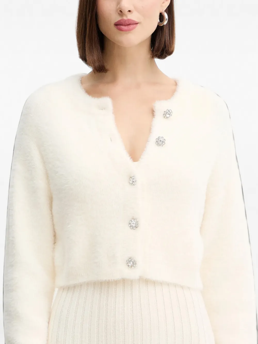 Morgan Ribgebreide set met vest en midi-jurk Beige
