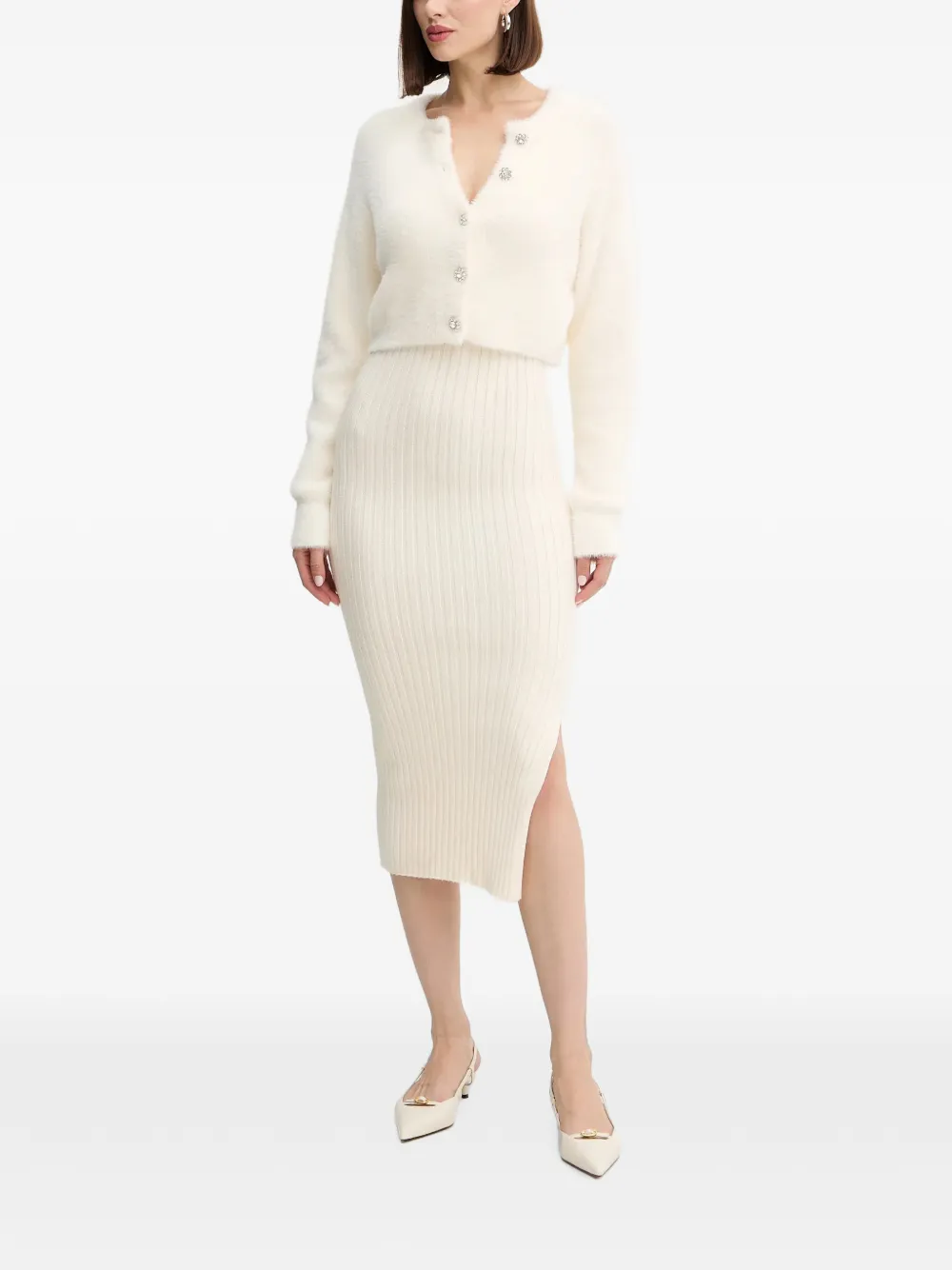 Morgan ribbed-knit cardigan and midi dress set