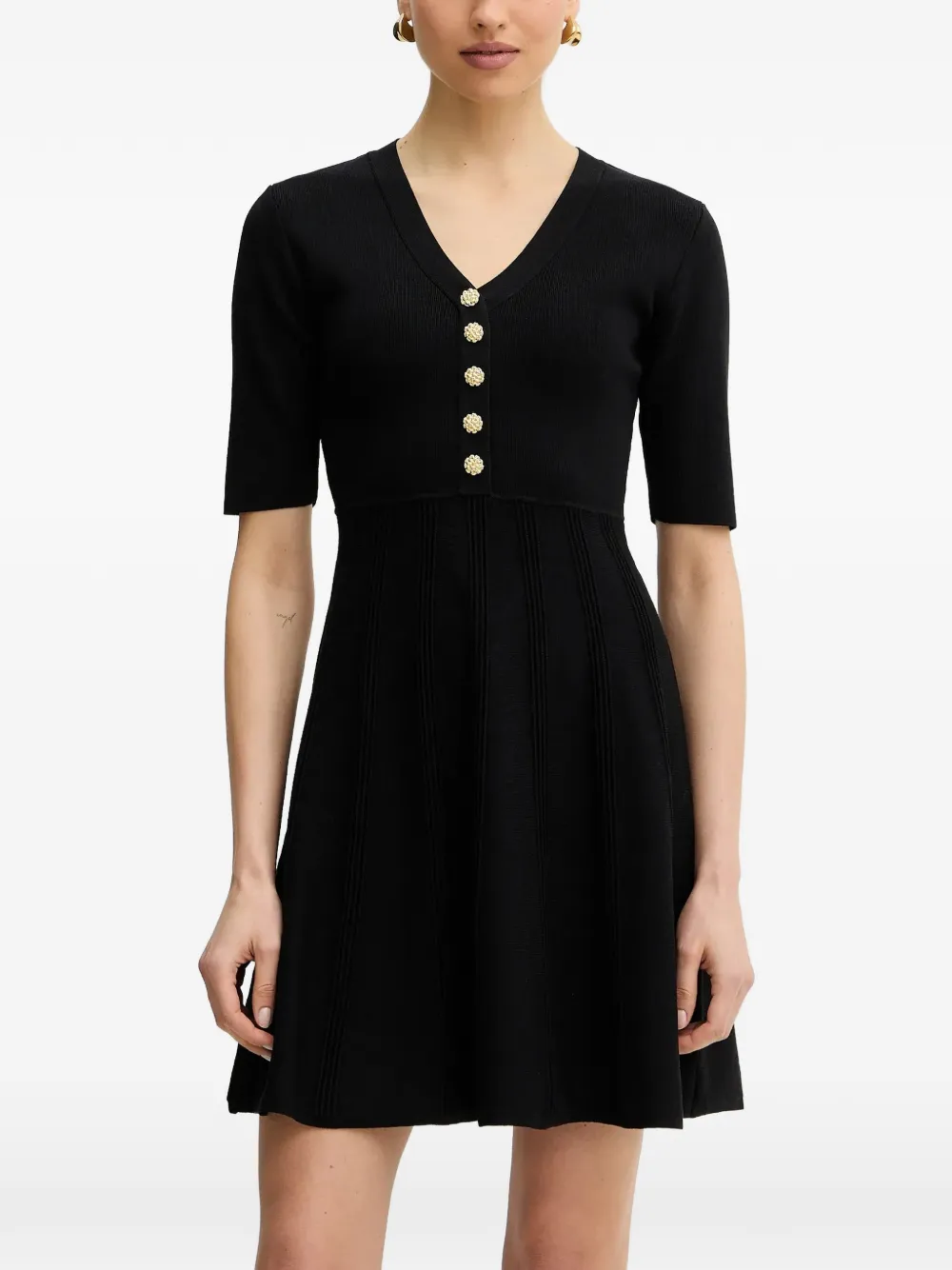 Morgan button-embellished pleated mini dress