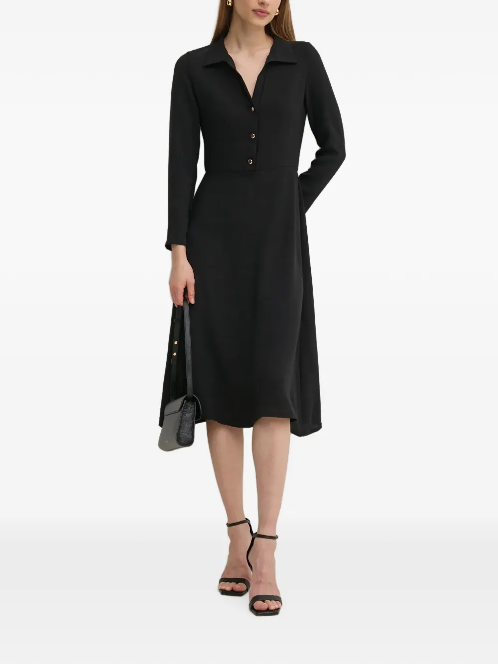 Morgan Midi-jurk met lange mouwen en knopen Zwart