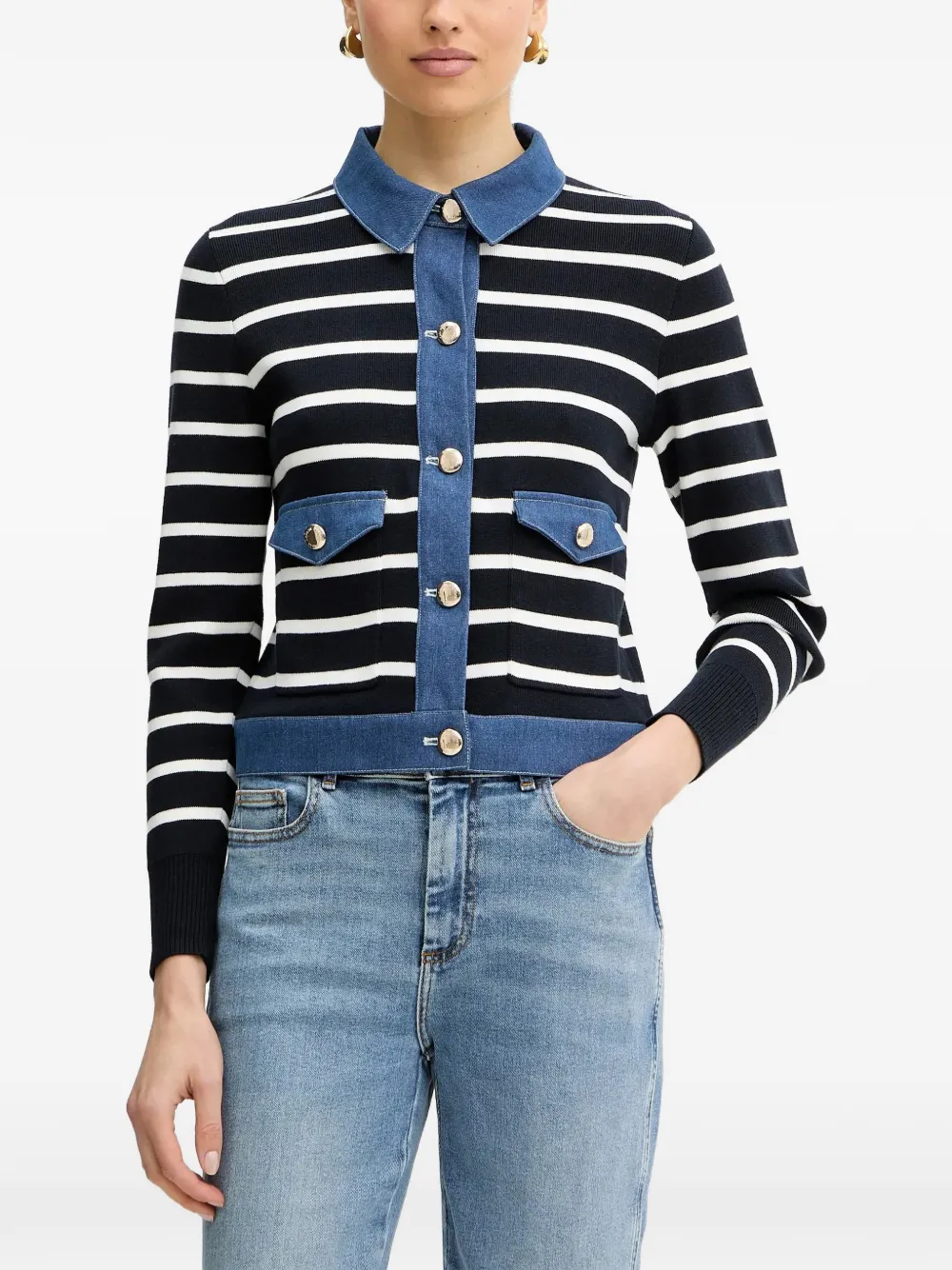 Morgan Striped Cardigan In Blue