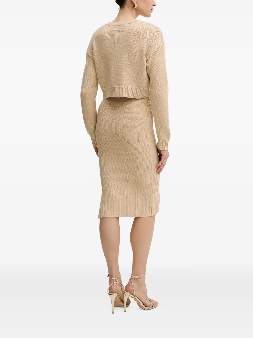Morgan Kabelgebreide midi-jurk en trui met knoopdetail Beige