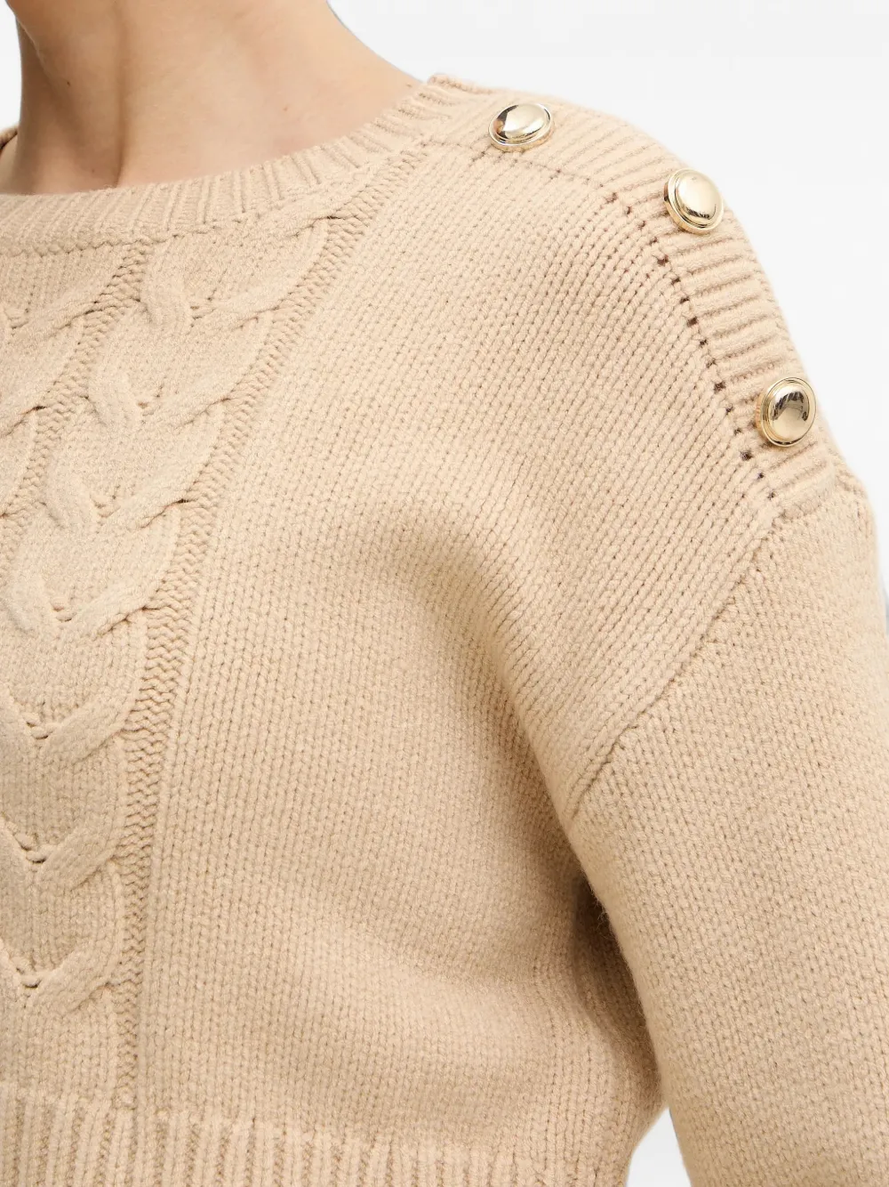 Morgan Kabelgebreide midi-jurk en trui met knoopdetail Beige
