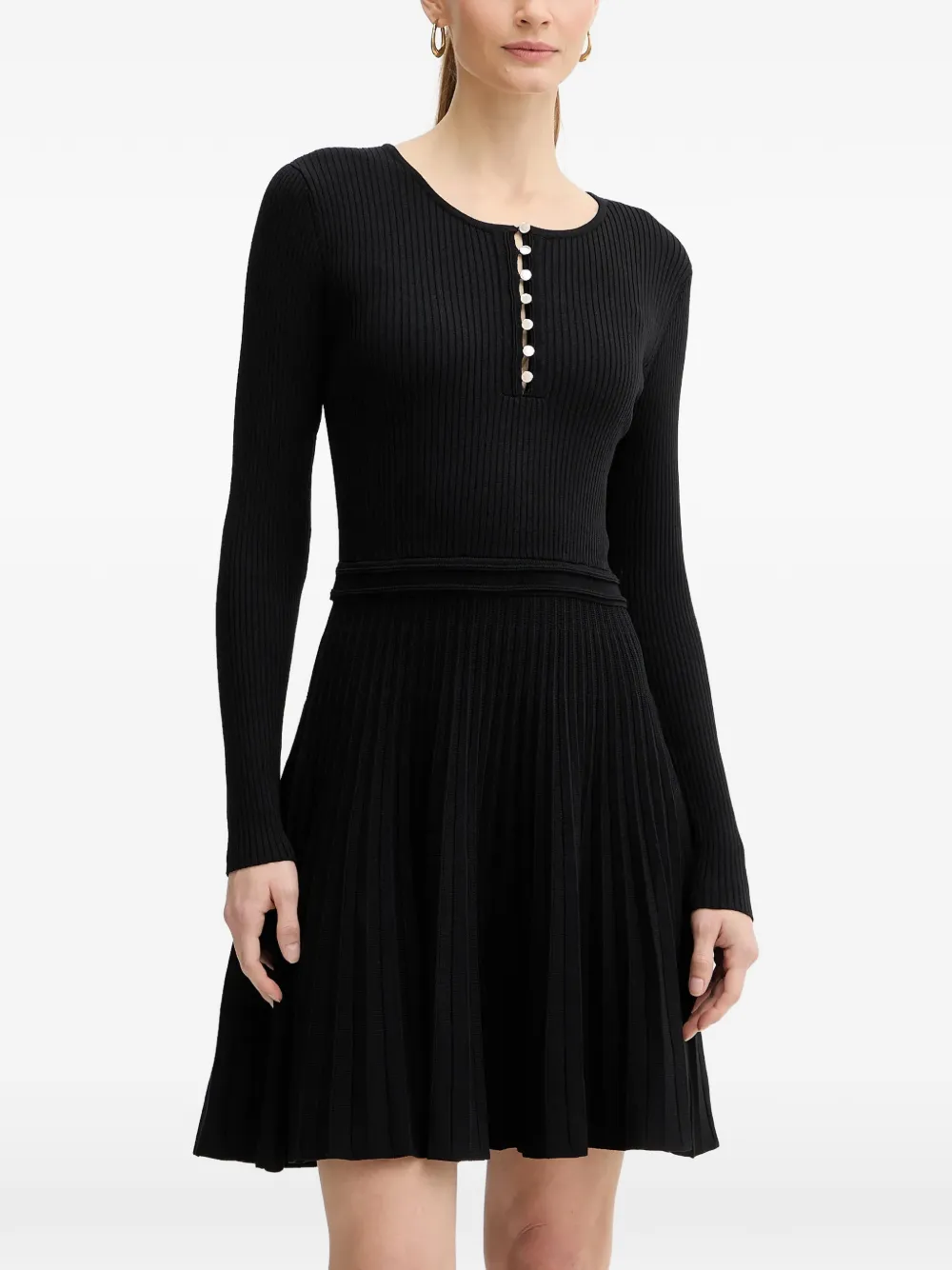 Morgan ribbed-knit button-detail mini dress