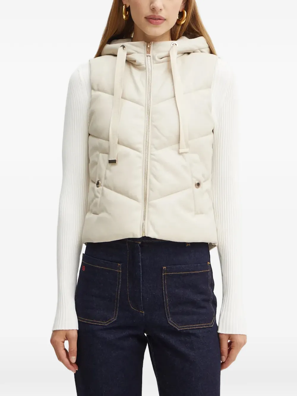 Morgan gilet à capuche et matelassage à chevrons - Blanc Morgan gilet à capuche et matelassage à chevrons - Blanc