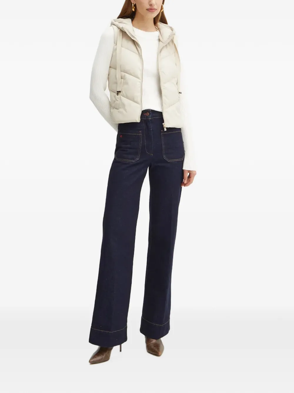 Morgan Gewatteerde bodywarmer met capuchon en chevronstiksel Wit