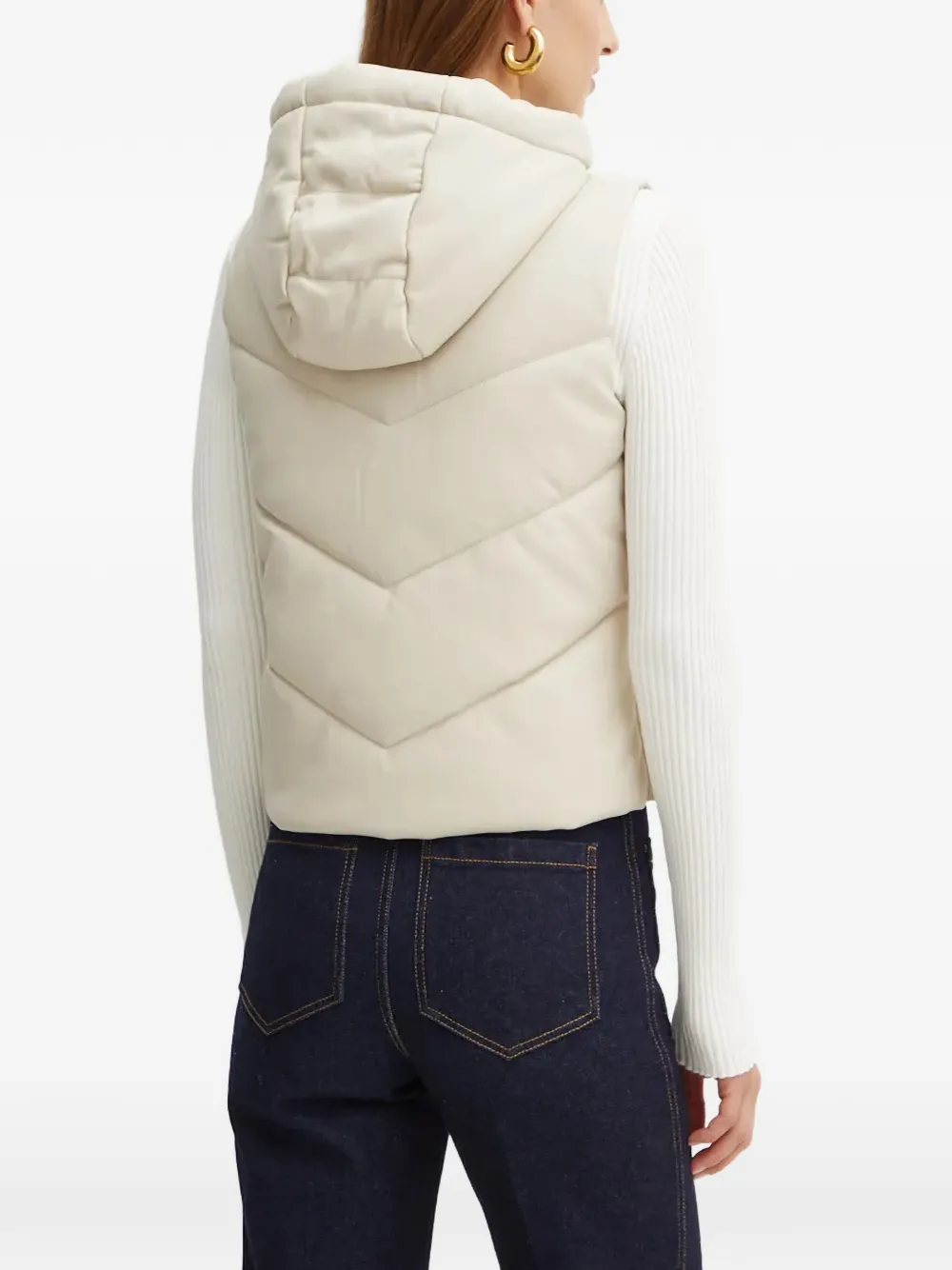 Morgan Gewatteerde bodywarmer met capuchon en chevronstiksel Wit