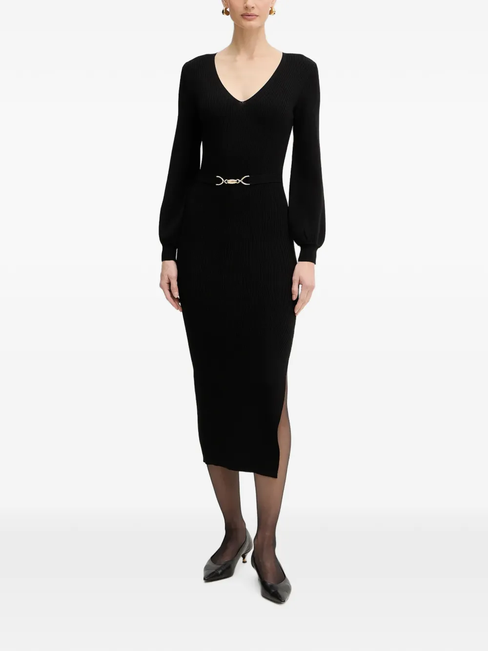 Morgan V-neck belted midi dress