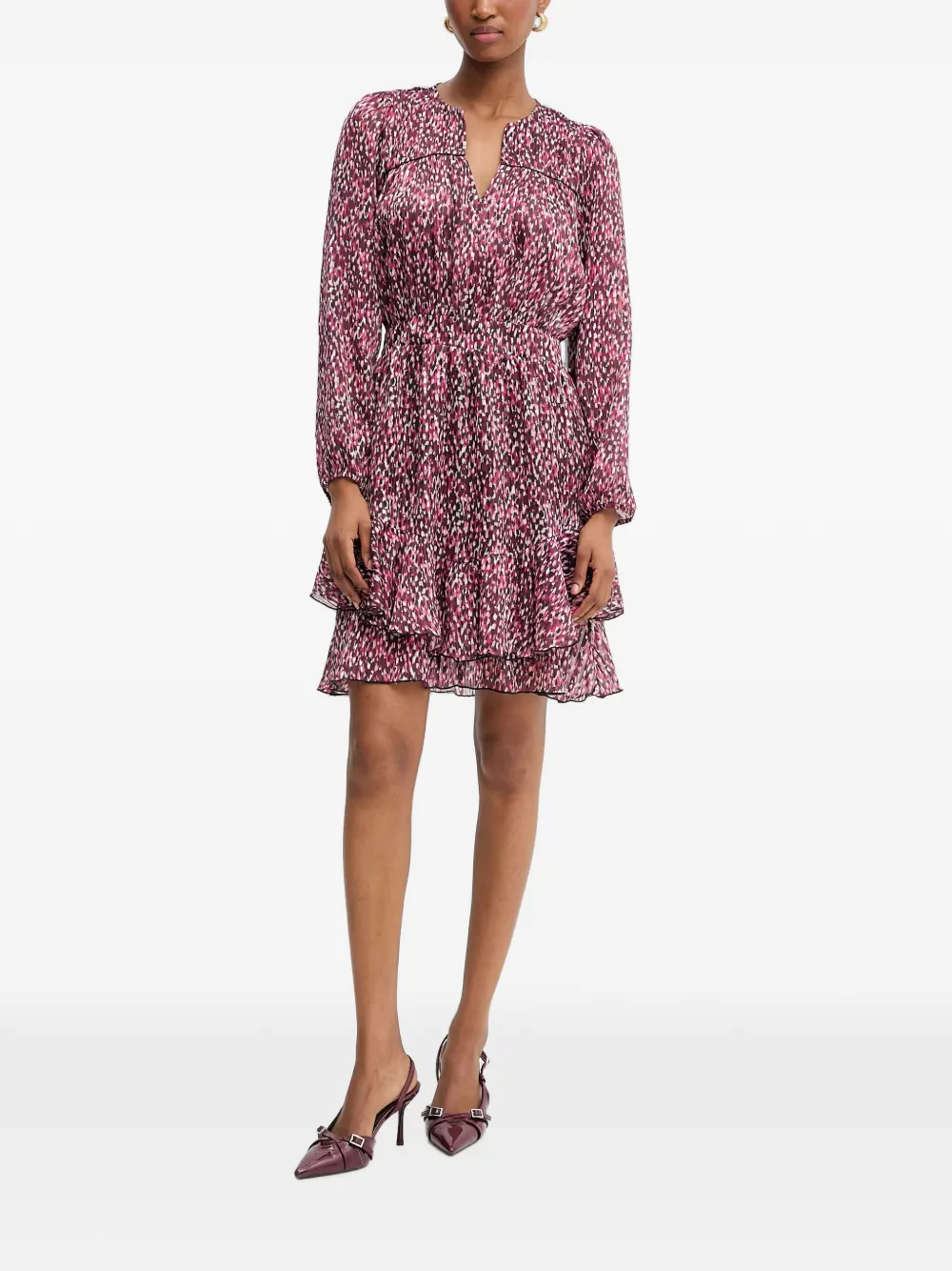 Morgan ruffled V-neck mini dress Roze