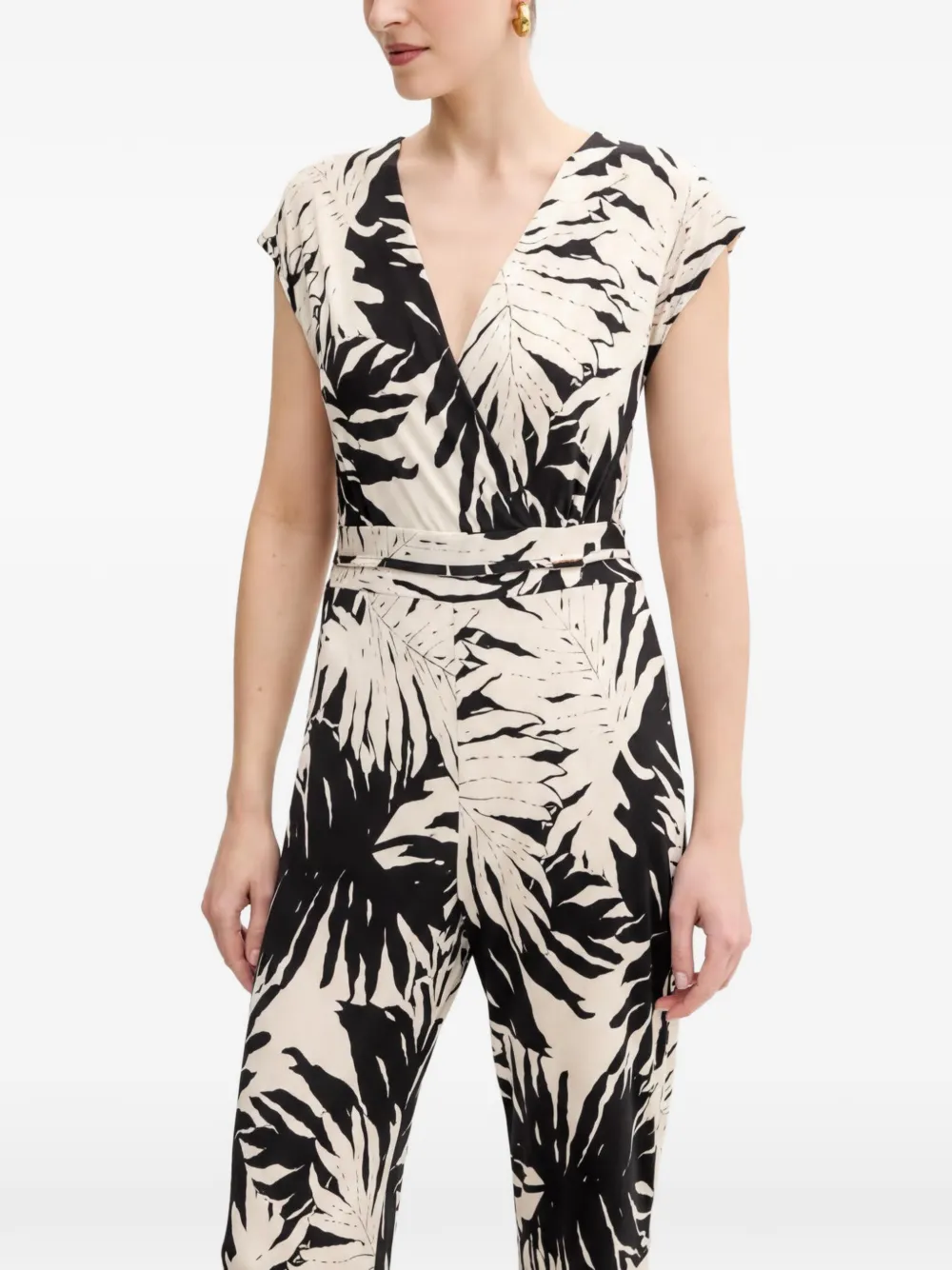 Morgan Jumpsuit met V-hals en bloemenprint Beige