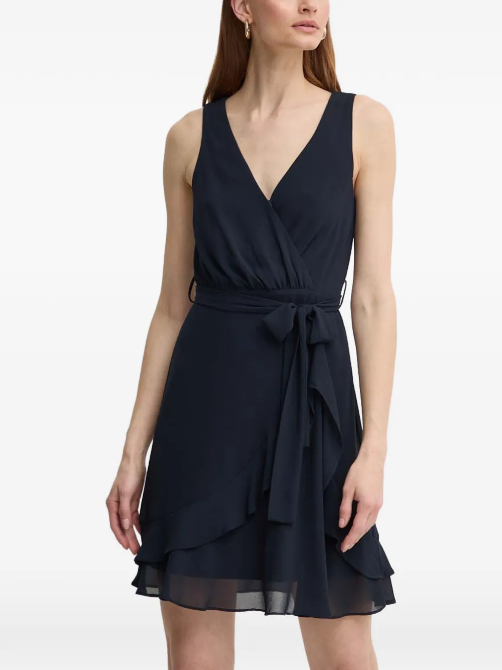 Morgan ruffled-hem V-neck mini dress