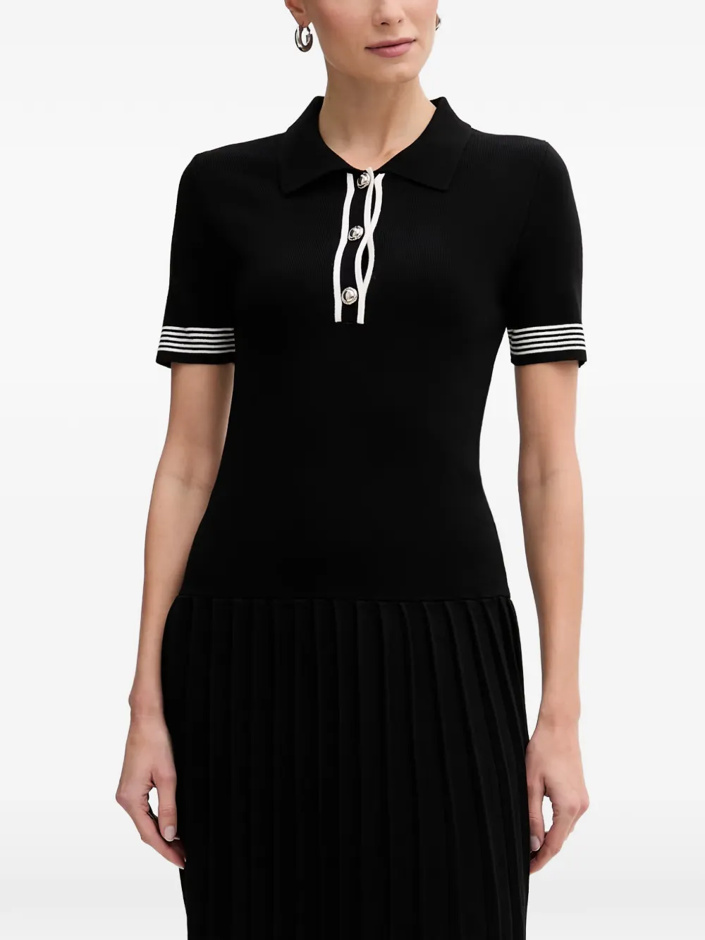 Morgan pleated-skirt polo mini dress