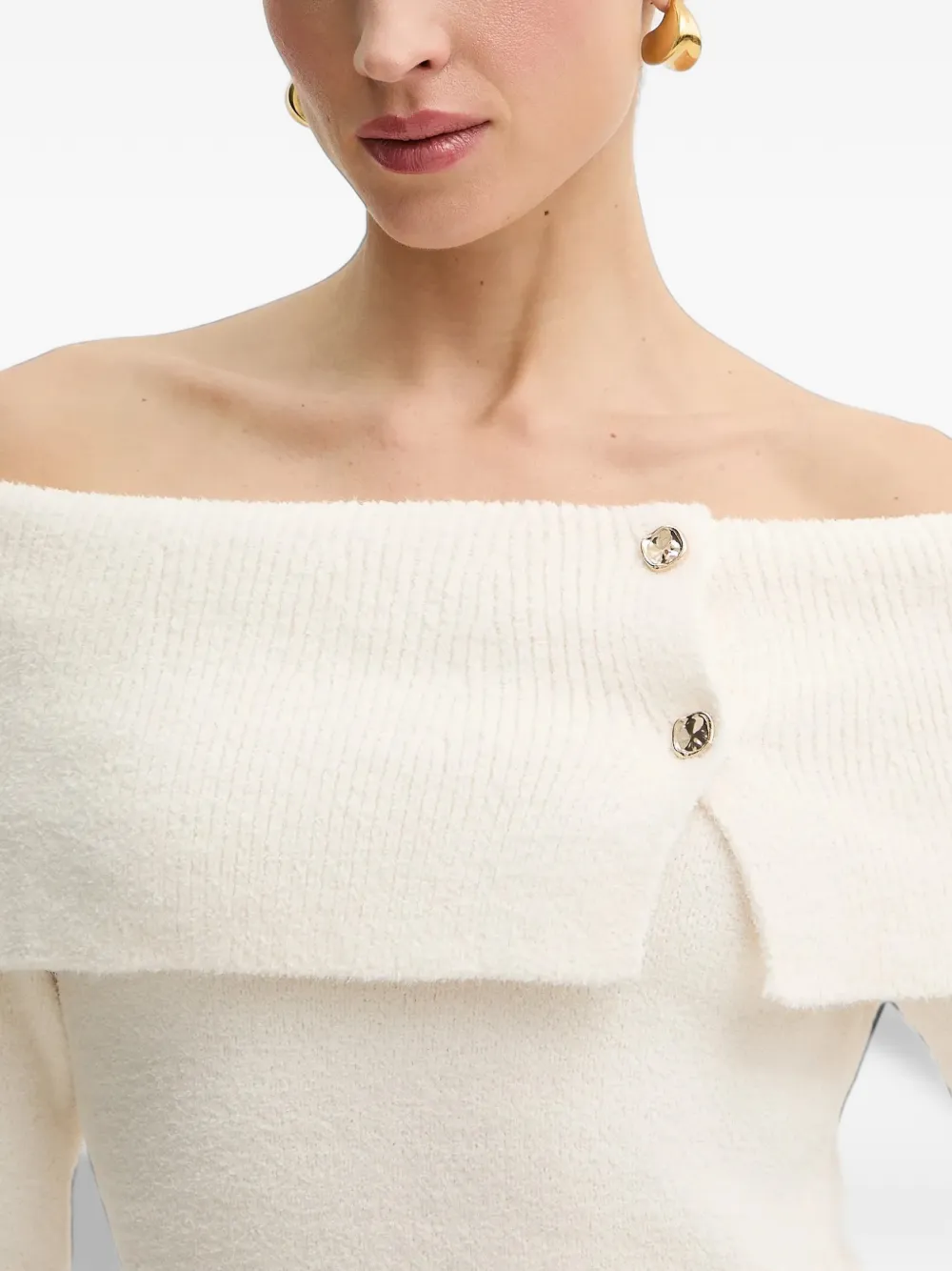 Morgan Off-shoulder mini-jurk met knoopdetail Beige