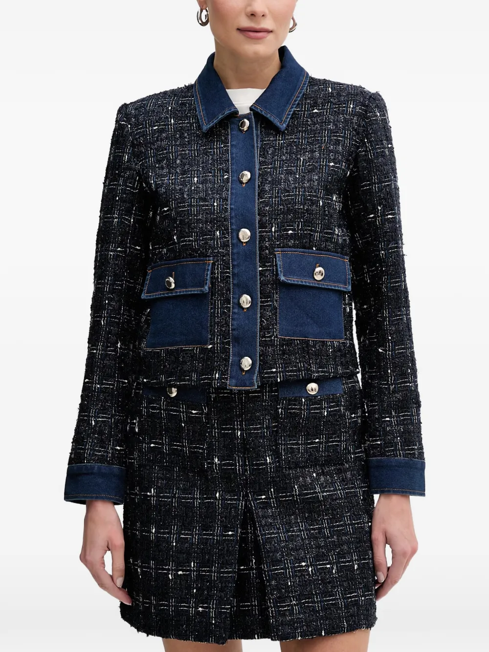 Morgan Denim Tweed Jacket In Blue