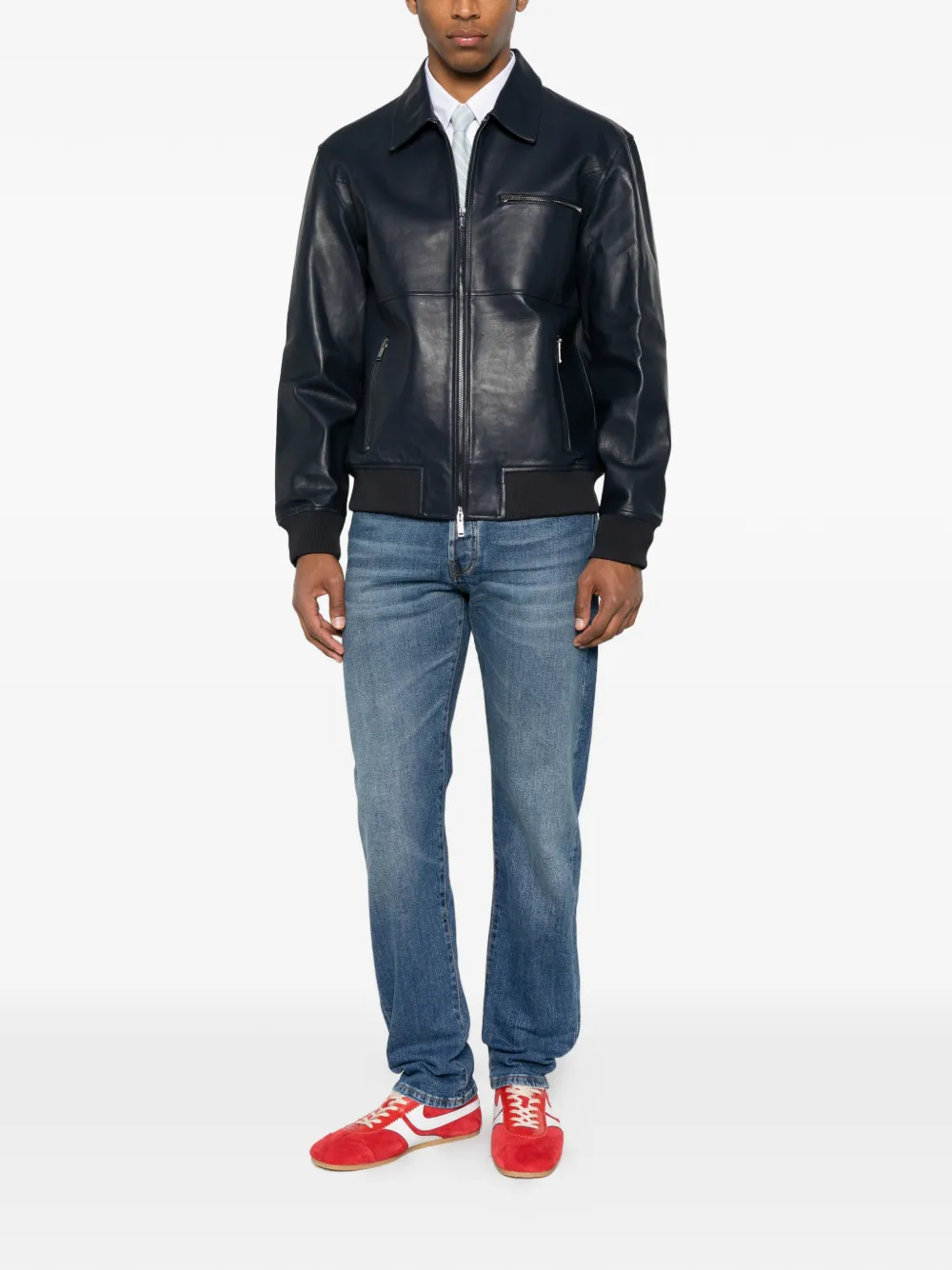 Iceberg zip-up Leather Jacket | Blue | FARFETCH ID