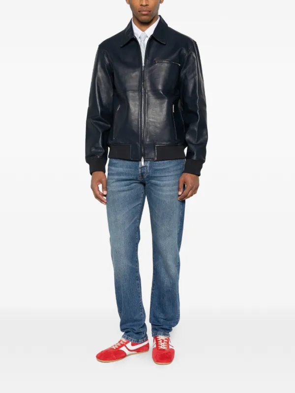 ICEBERG ジップデザイン　ライダースジャケット　icejeans Iceberg zip-up Leather Jacket | Blue | FARFETCH ID