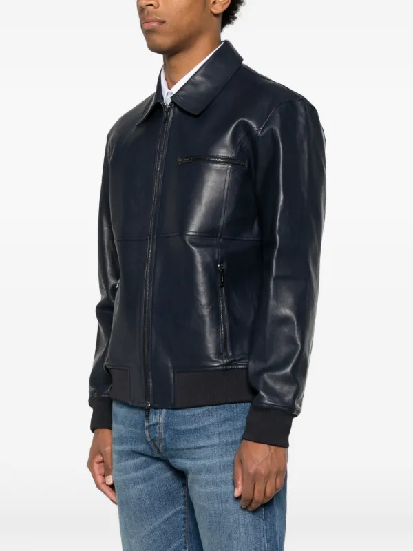 Iceberg zip-up Leather Jacket | Blue | FARFETCH ID