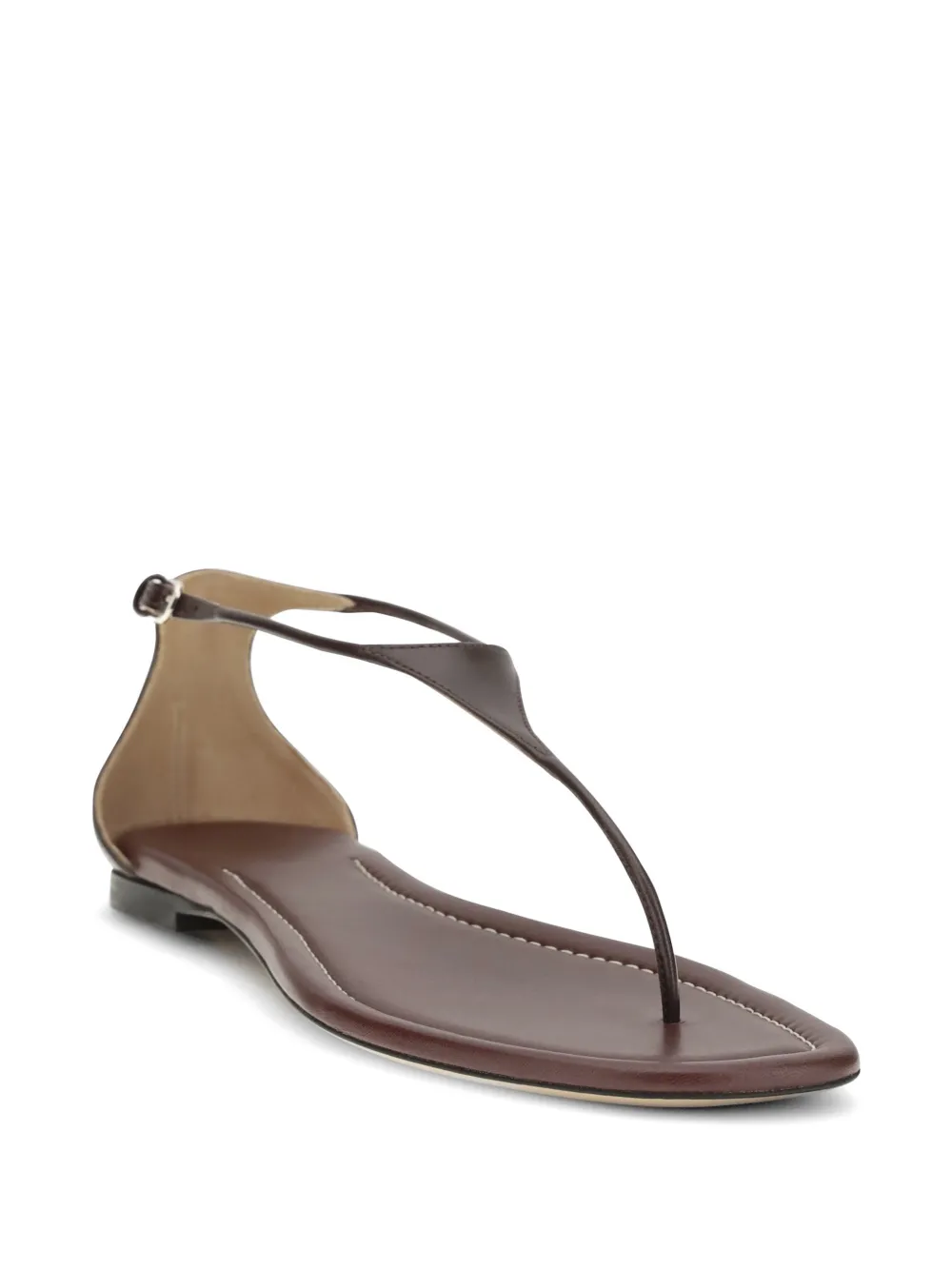 Francesco Russo Sandalen met T-bandje en vierkante neus Bruin