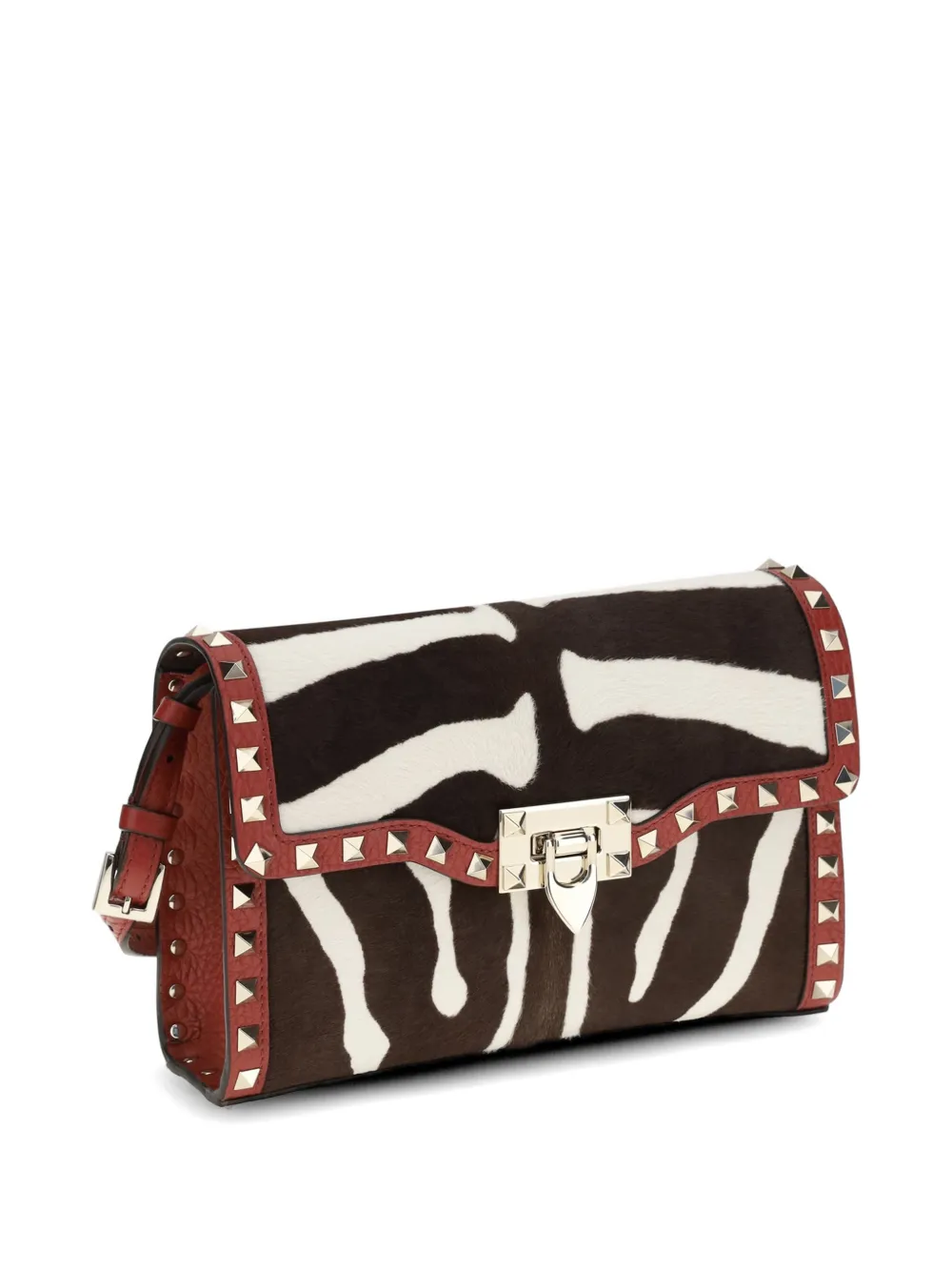 Valentino Garavani Rockstud kleine schoudertas met kalfsleer en pony-effect Bruin