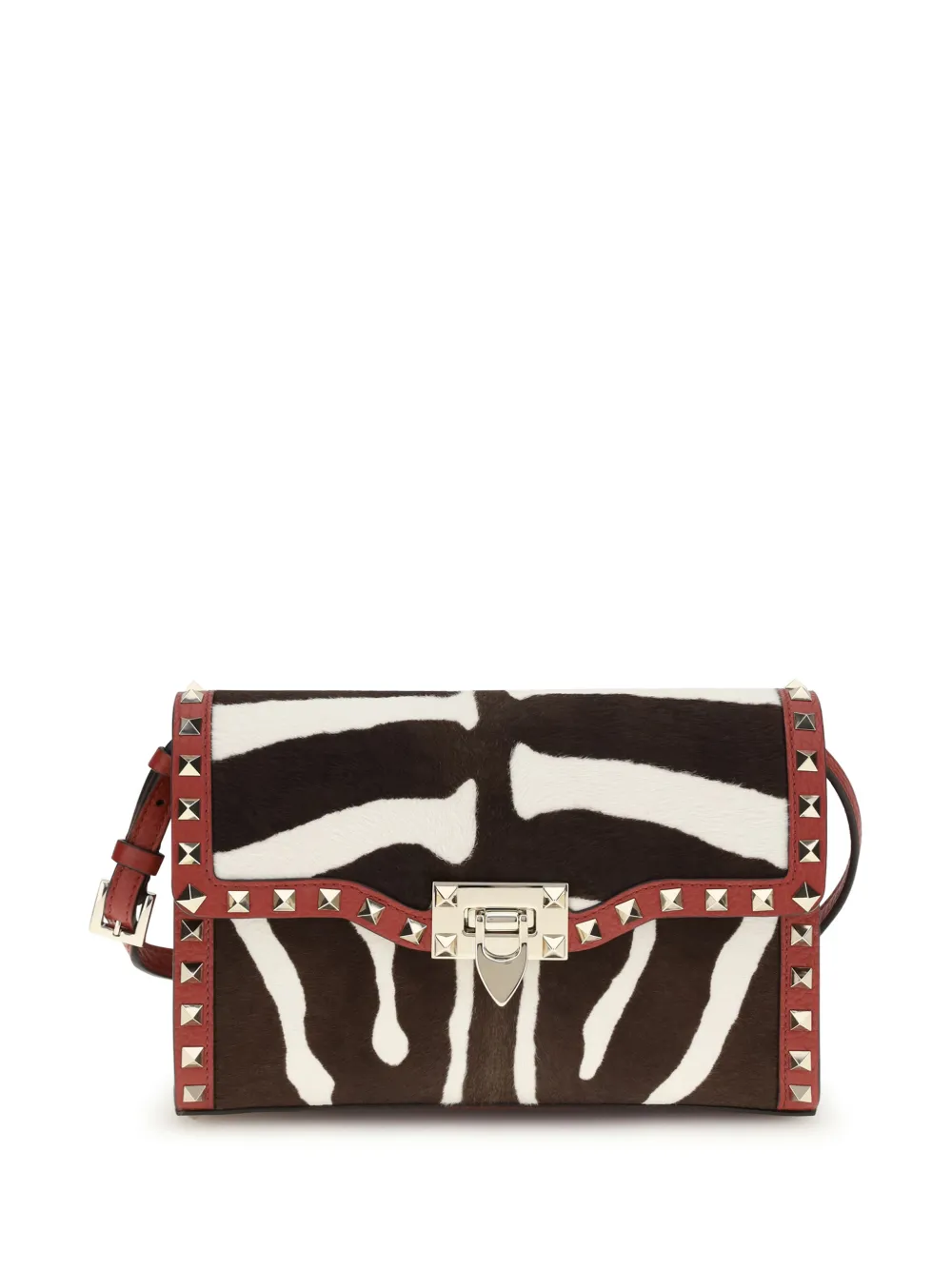 Valentino Garavani small Rockstud zebra-print shoulder bag - Marrone