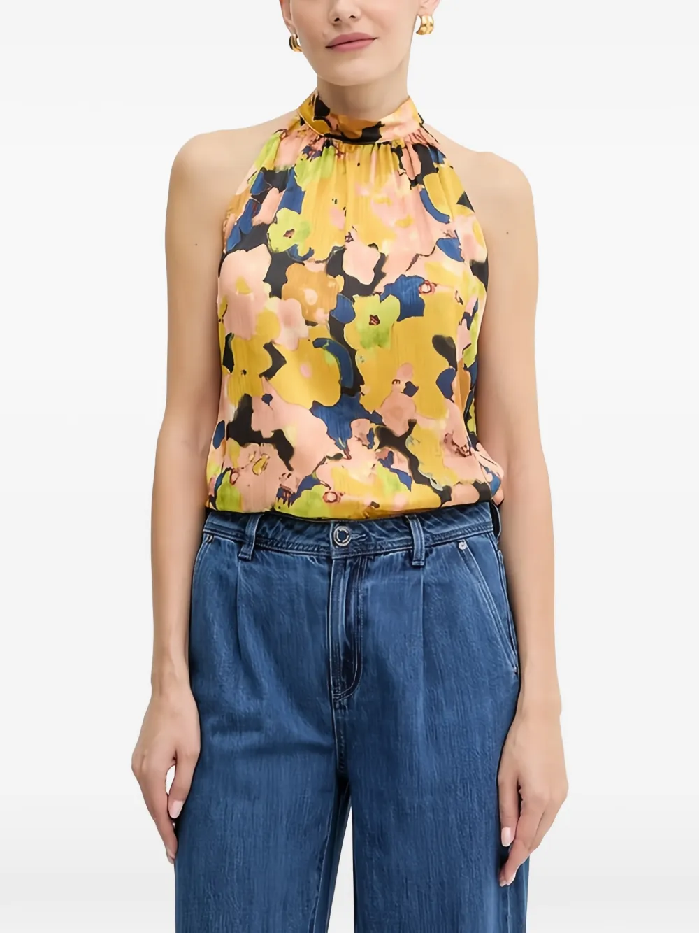 Morgan Floral Button-fastening Top In Yellow