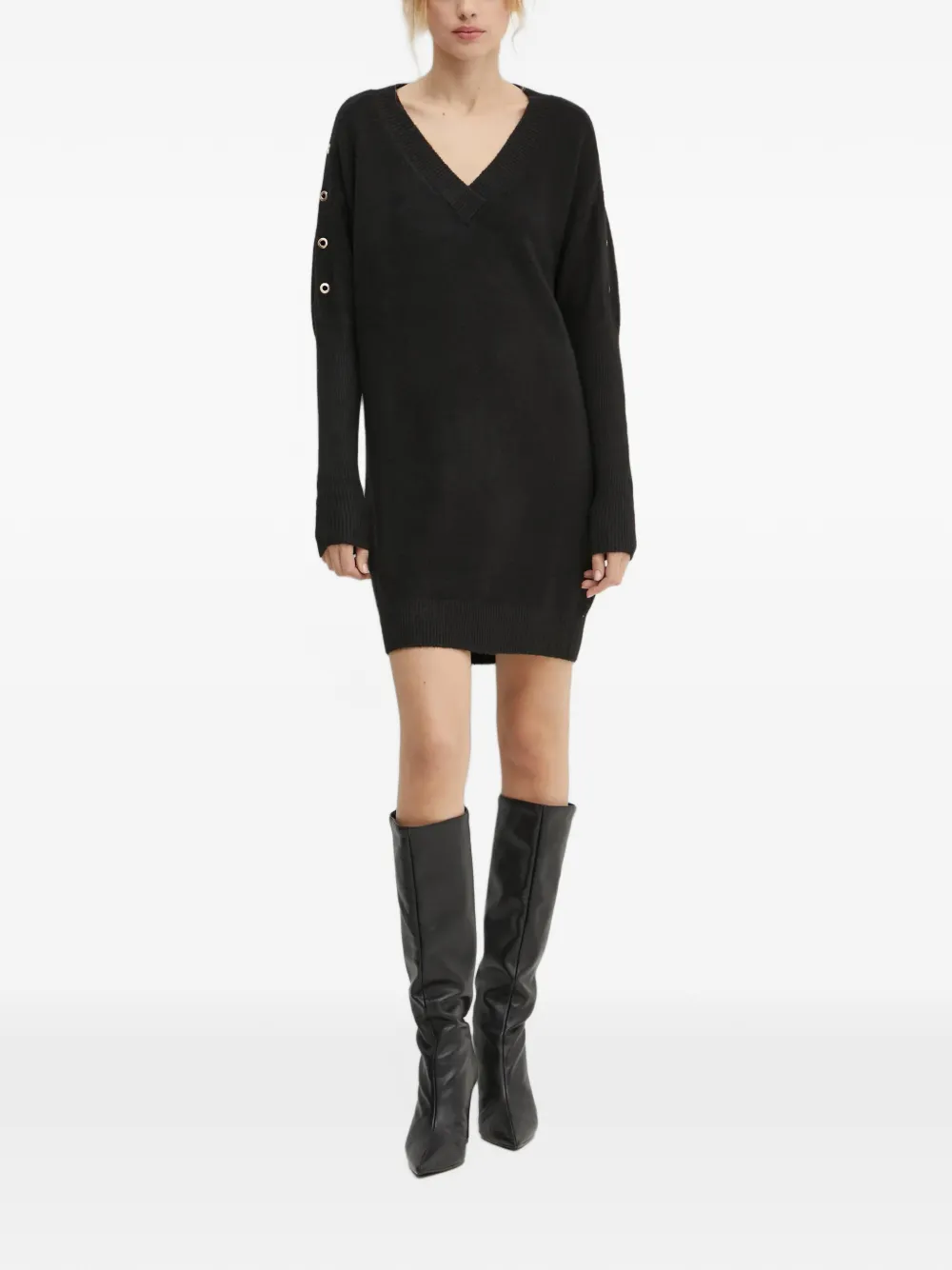 Morgan V-neck mini dress Zwart