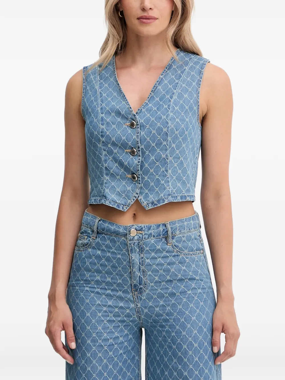 Morgan V-neck patterned waistcoat - Bleu Morgan V-neck patterned waistcoat - Bleu