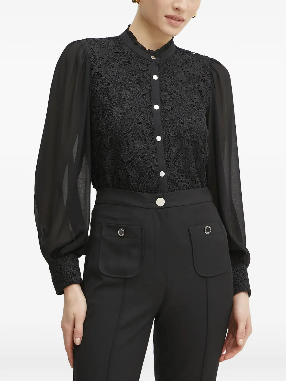 Morgan lace-panelled balloon-sleeve blouse