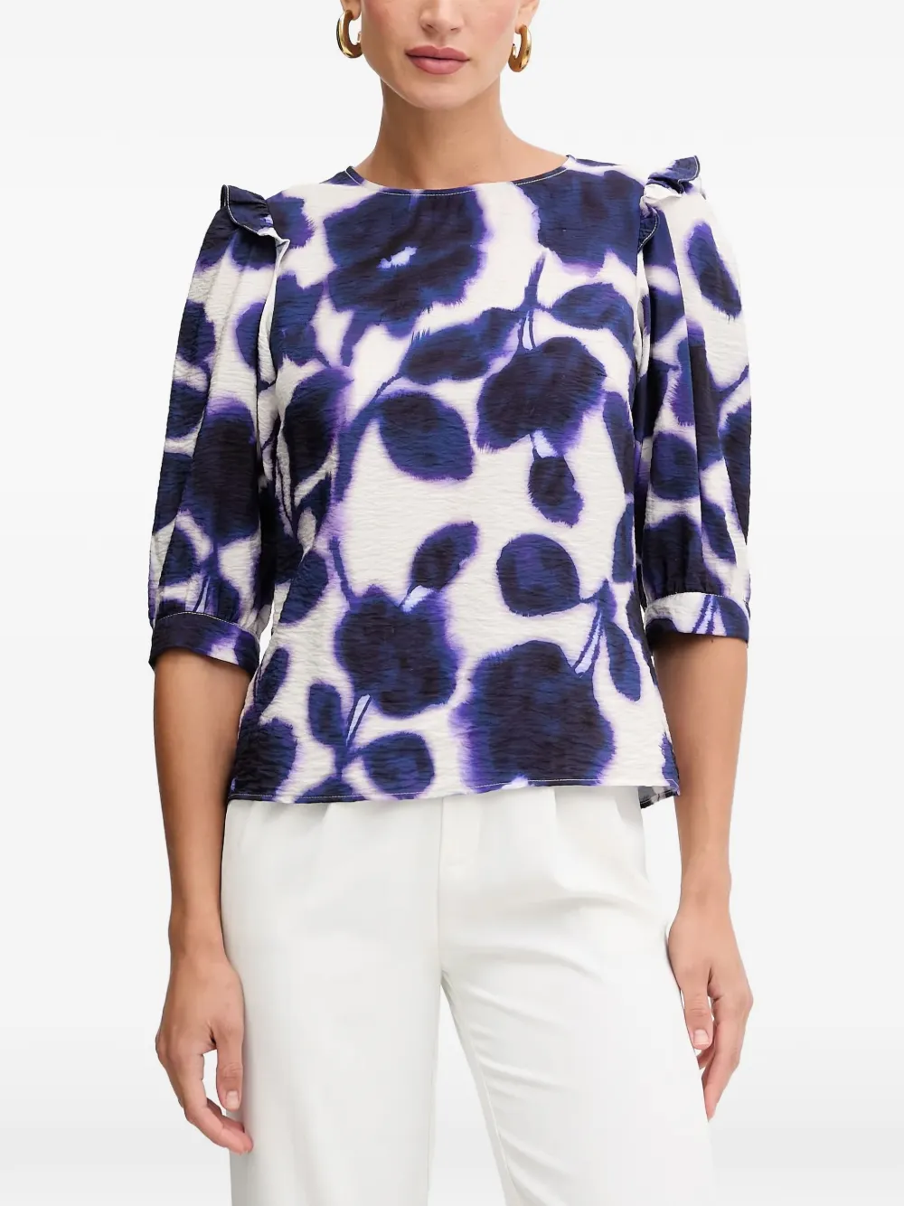 Morgan ruffled floral-print blouse