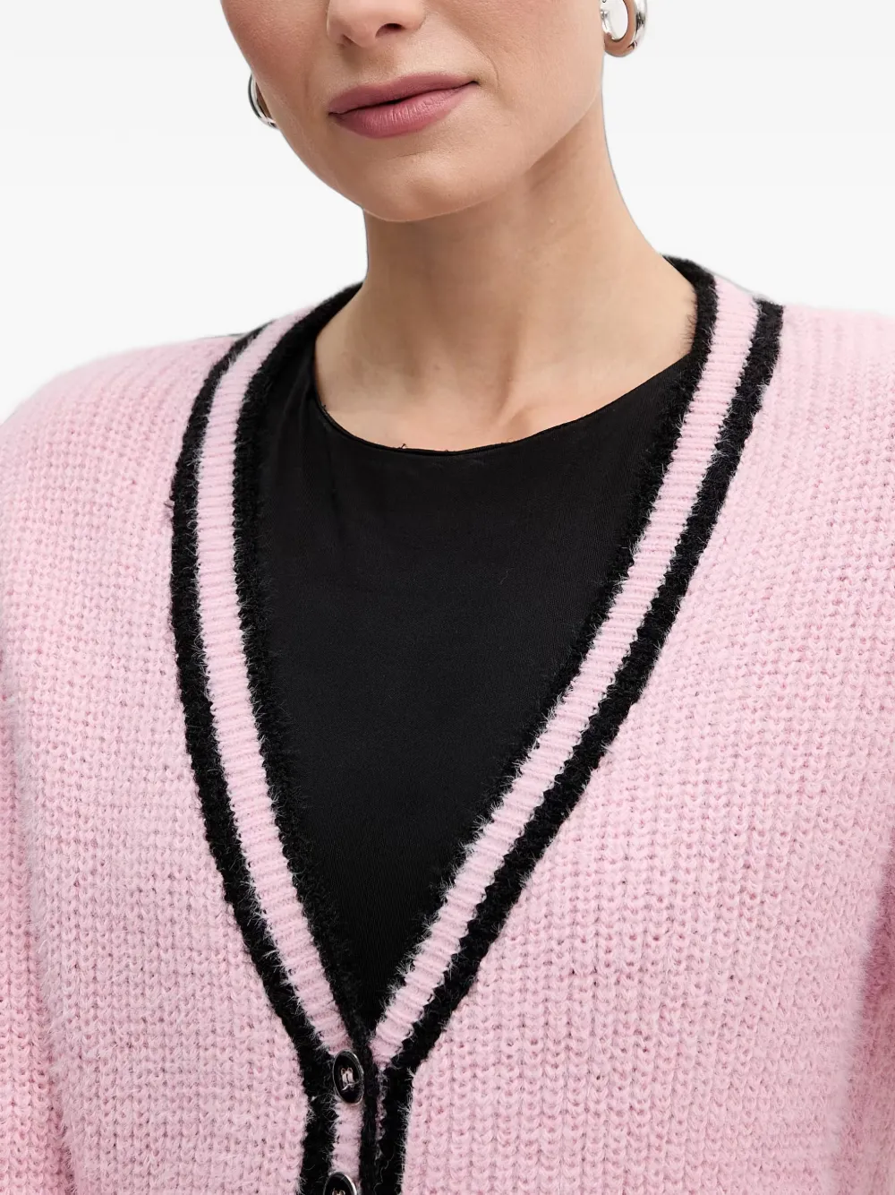 Morgan Vest met knoop en contrasterende afwerking Roze