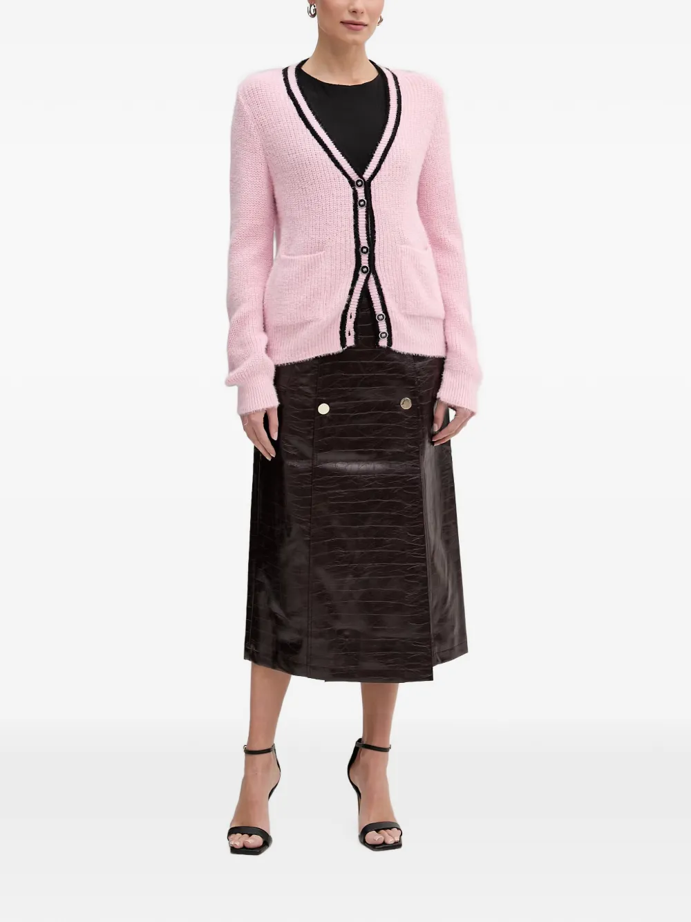 Morgan Vest met knoop en contrasterende afwerking Roze