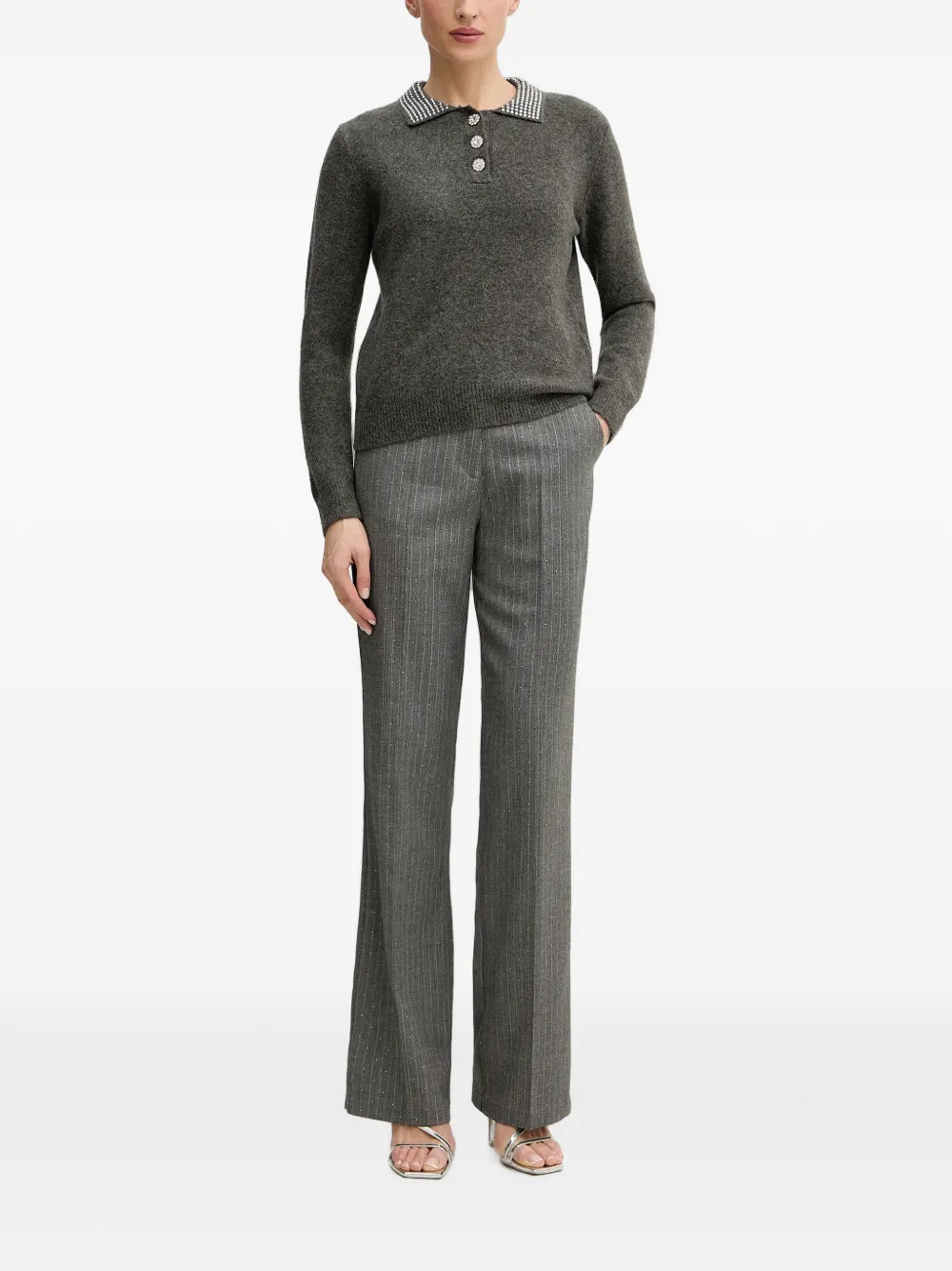 Morgan Embellished Collared Sweater In Grey