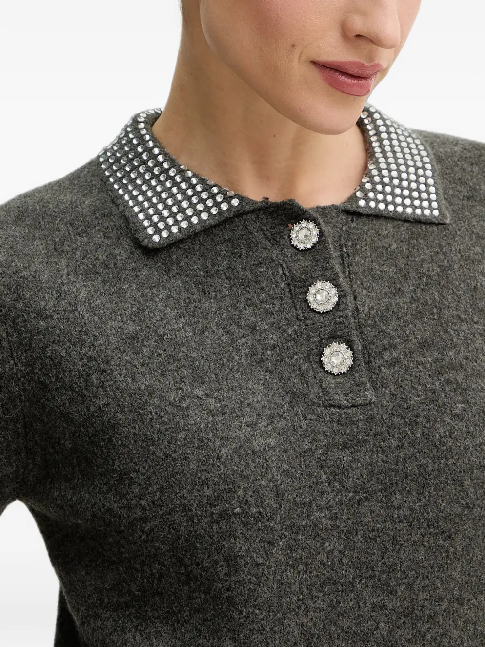 Morgan Embellished Collared Sweater In Grey