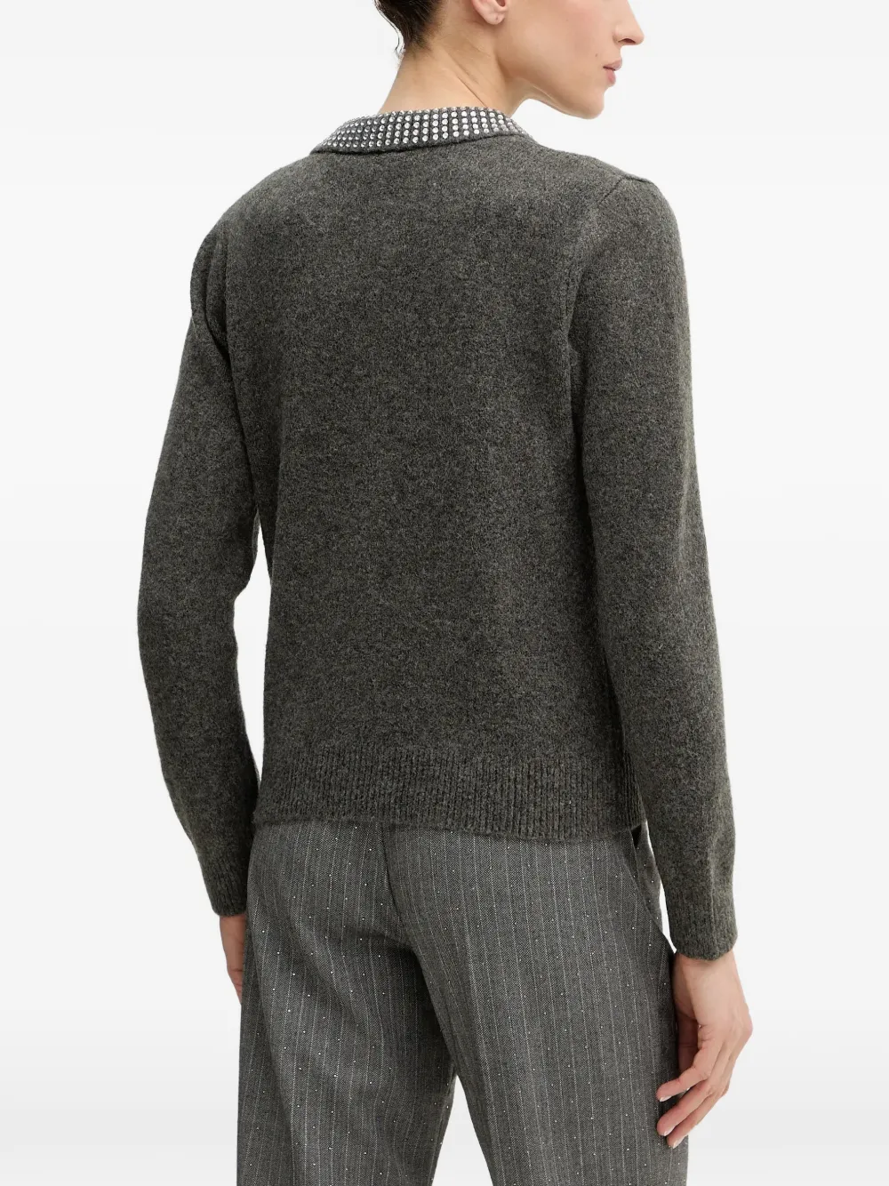 Morgan Embellished Collared Sweater In Grey