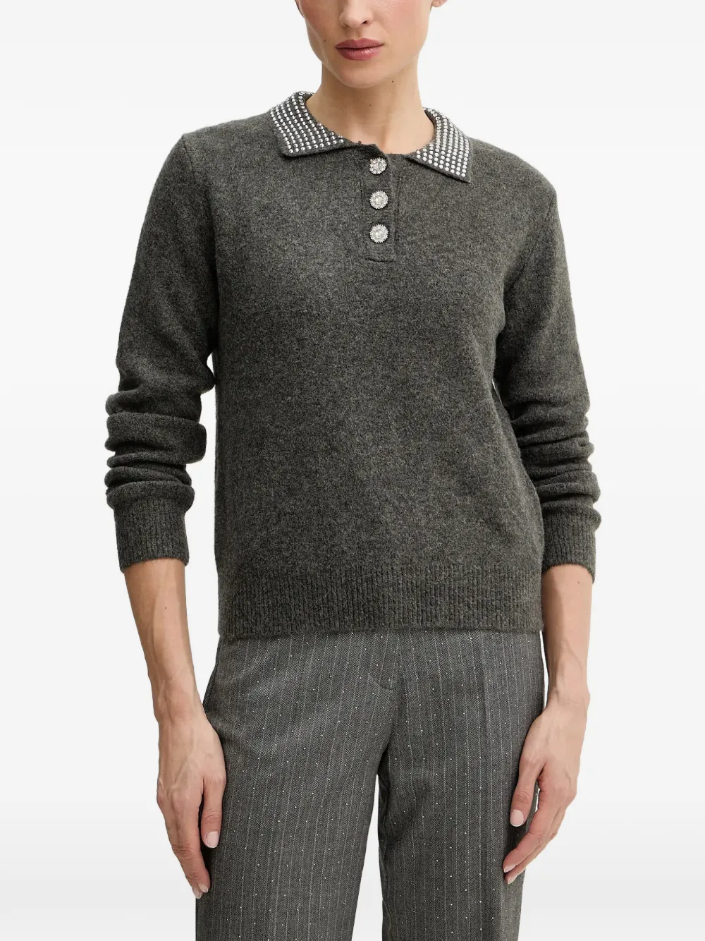 Morgan Embellished Collared Sweater In Grey