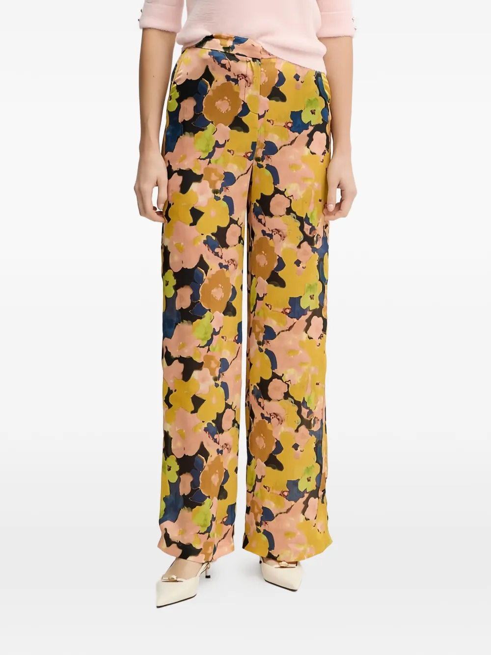 Morgan Floral-print Wide-leg Trousers In Yellow