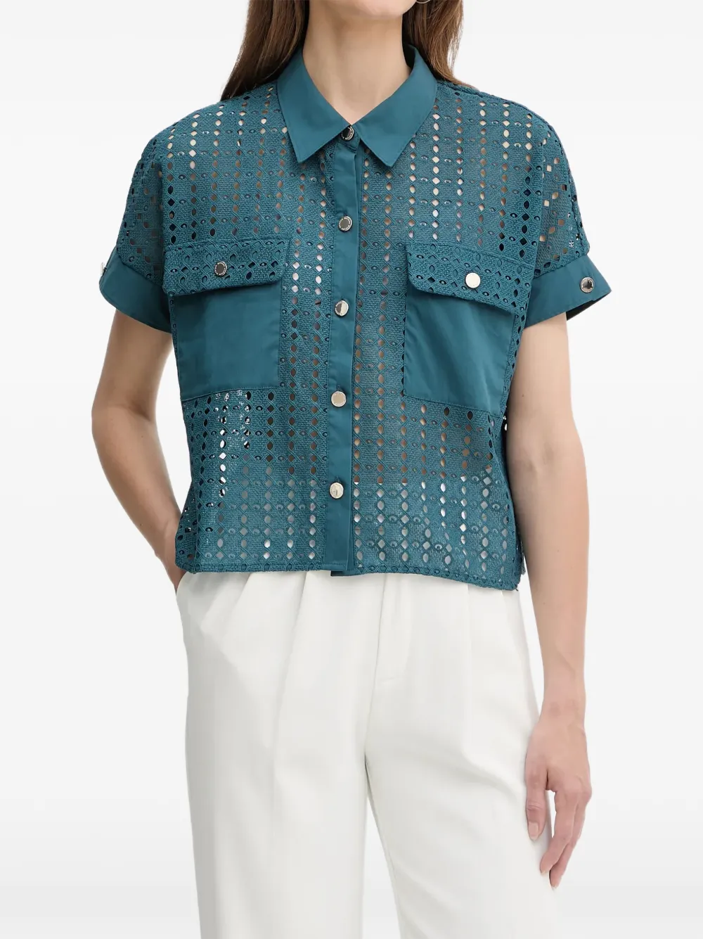 Morgan broderie-anglaise short-sleeved shirt - Blu