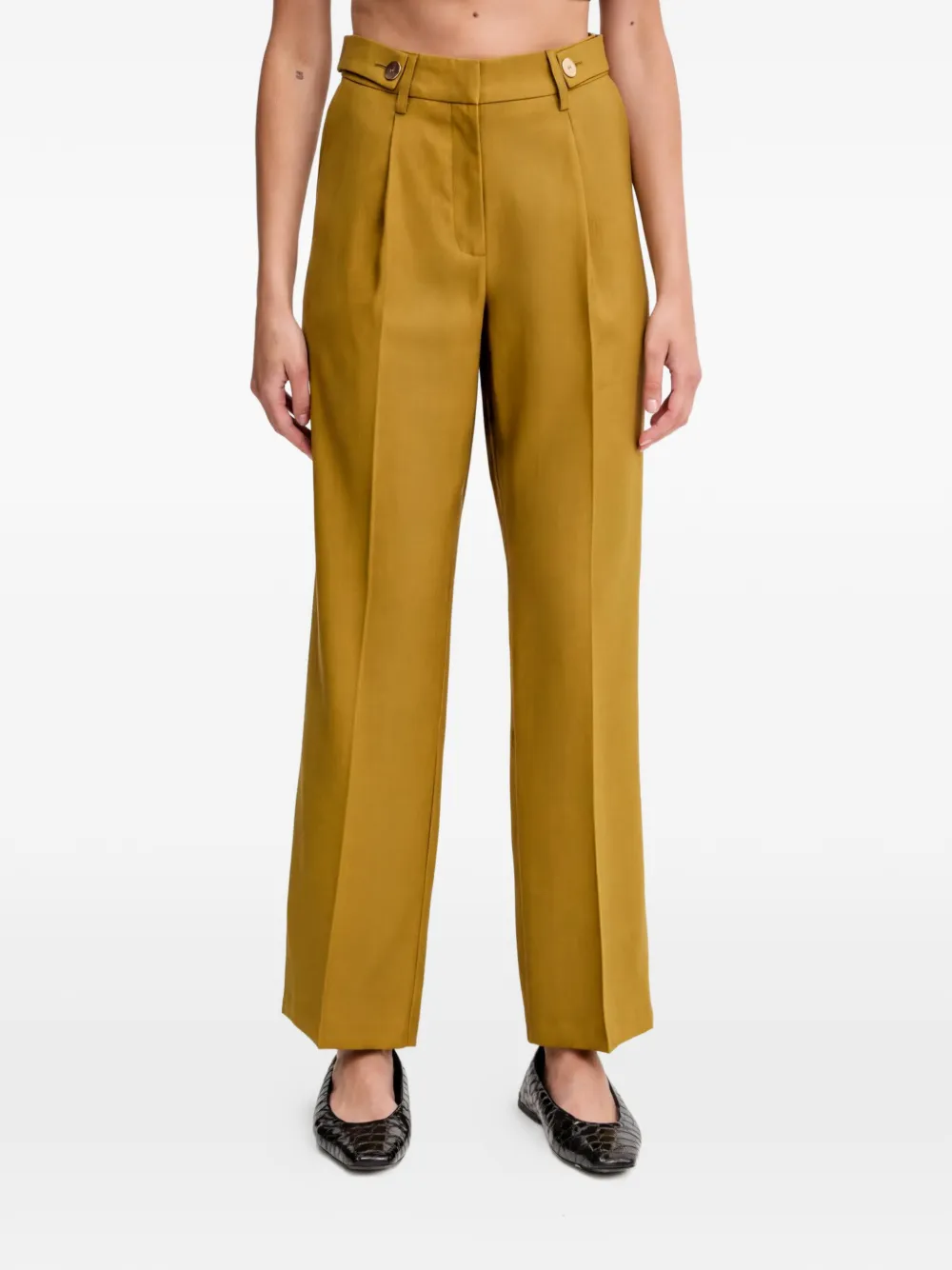 Morgan Bundfaltenhose mit Knopfdetail - Gelb